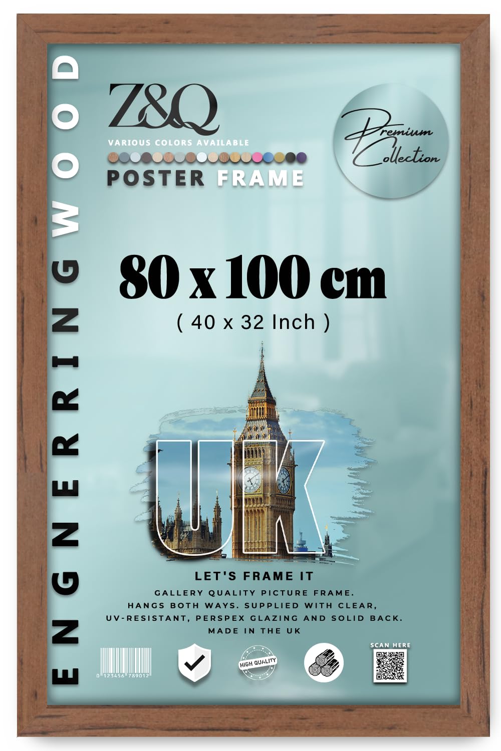 Z&Q Elegant Walnut Rectangle Photo And Certificate Picture Display With Perspex Cover For Living Room Studio Gallery 40 X 32 Inch Wall Hanging And Shelf Showcase For Home Office Wall Display