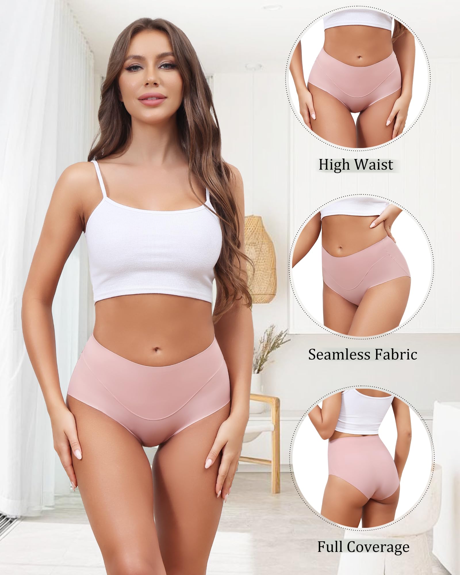 Levao 6 sztuk bezszwowych majtek dla kobiet z wysokim stanem bez VPL bielizna bez pokazu majtki damskie wygodne pełne pokrycie majtki wielopak S-XXL