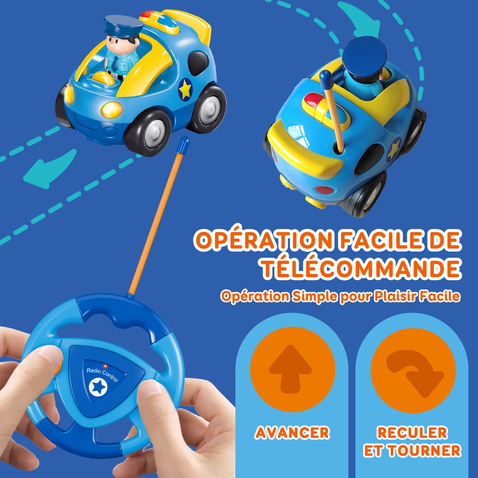 Pup Go Radiocommandee pour Enfant 2 3 Ans, Cadeau Noel pour Garcon, avec Musique Et Lumières, Telecommandé 2 Ans avec 2 Poupées，La Première Voiture Télécommandée d'un Jeunes