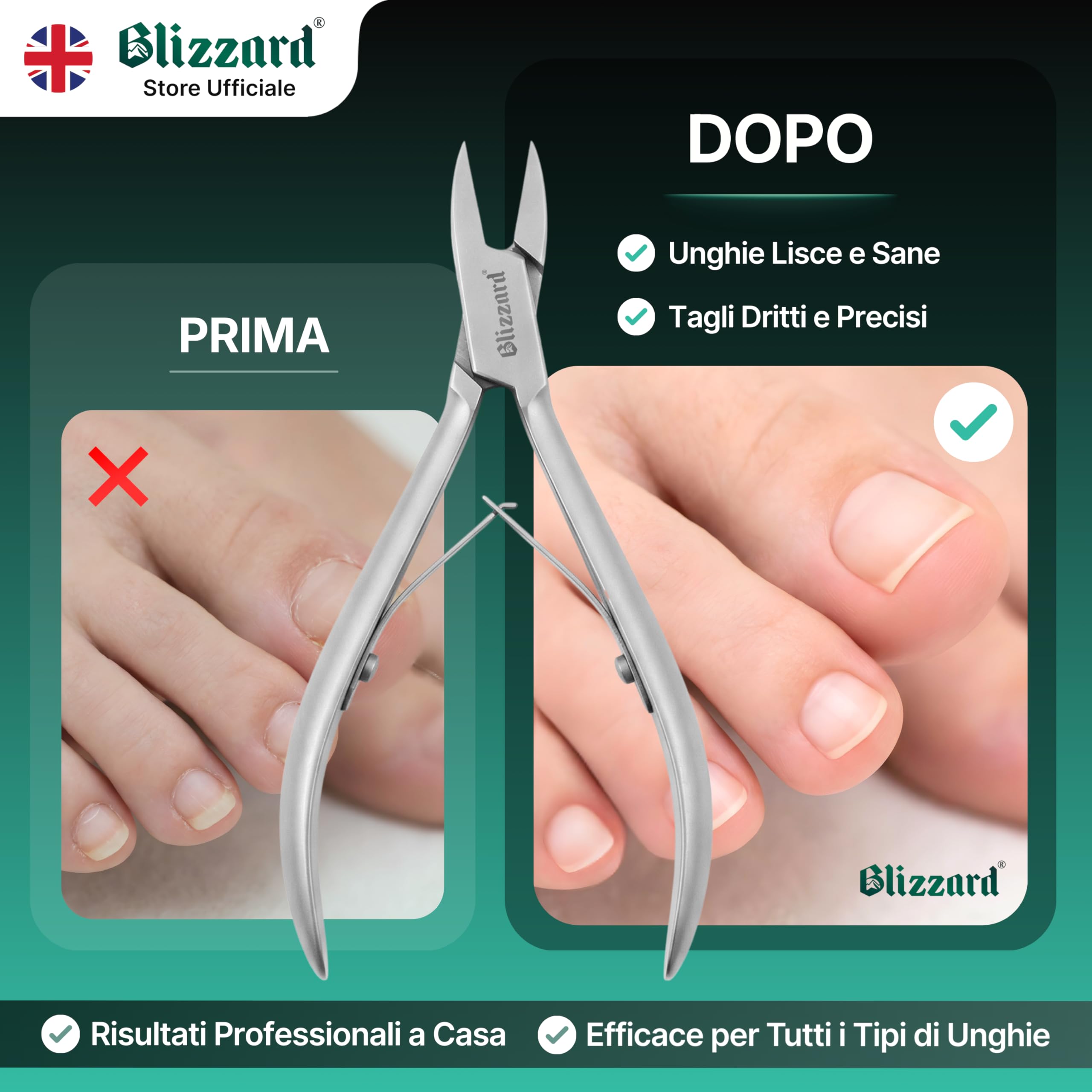 Blizzard Tronchese Unghie Piedi Professionale per Unghie Incarnite e Spesse - Tagliaunghie Podologia in Acciaio Inox - Per Anziani e Uomo - Set Pedicure con Lima - 13cm Taglio Retto
