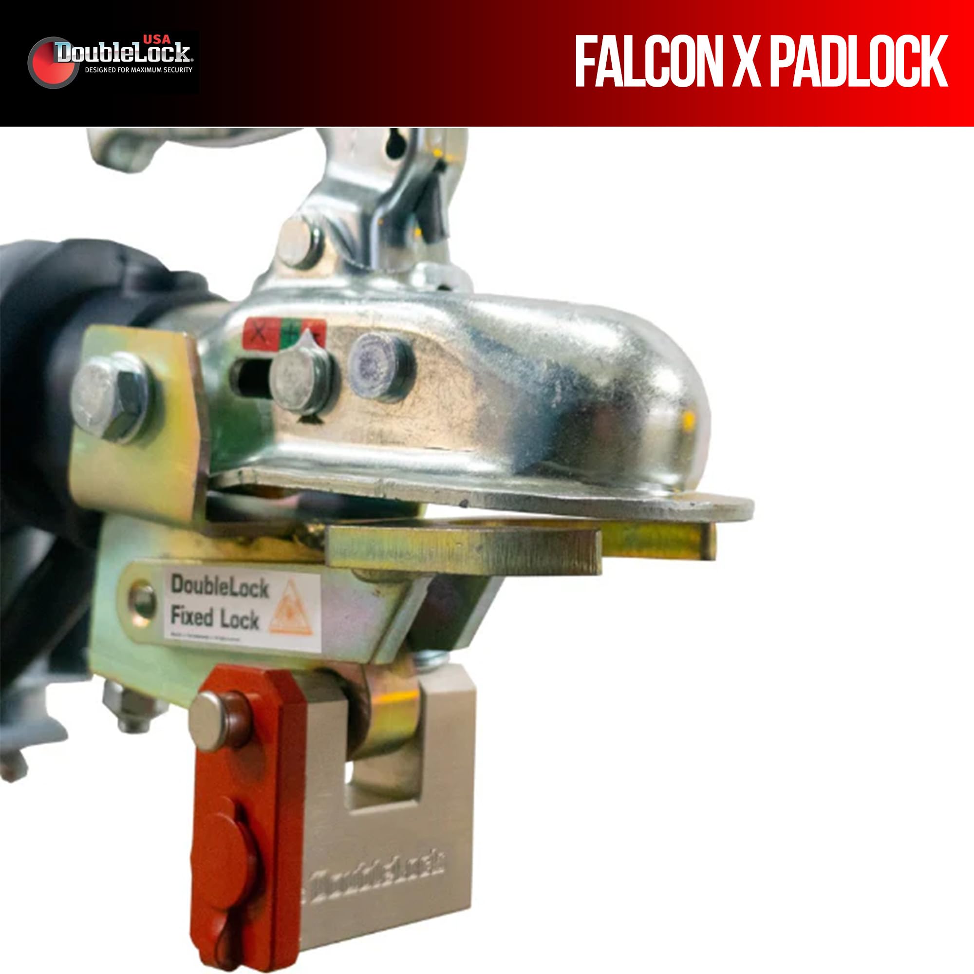 DoubleLock Falcon Brass -X Max Duty - Candado resistente de 1/2 pulgada, cilindro de 6 pines con 5 llaves cortadas con láser y tapa disuasoria roja - Seguridad resistente a la intemperie para