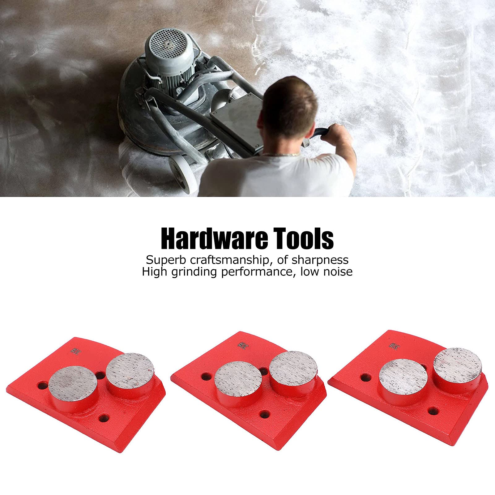 Almohadillas de molienda de diamante, paquete de 3 trapezoidales de grano 30#, 2 dientes cilíndricos, almohadillas de lijado de diamante, herramientas de hardware para pulido de hormigón de suelo,