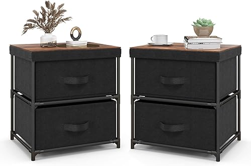 Miniatura 10 de GOFLAME Cómoda de tela con 2 cajones, mesita de noche para dormitorio, mesita de noche con contenedores y asas de tela extraíbles, mesa auxiliar