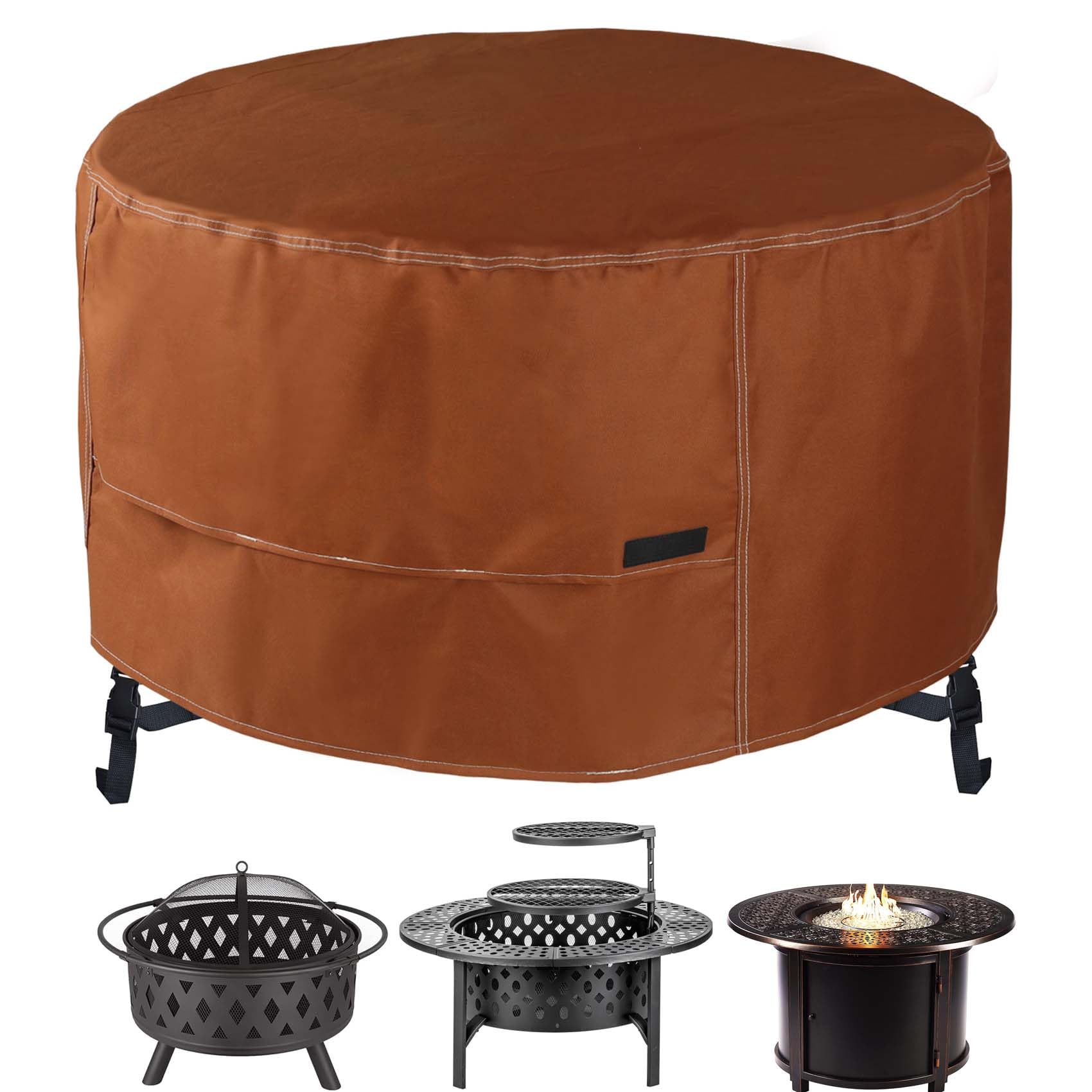 NettyPro Fire Pit Table Cover 50 inch Round Waterproof Heavy Duty Patio Firepit Cover Round for Outdoor Fire Table, Brown