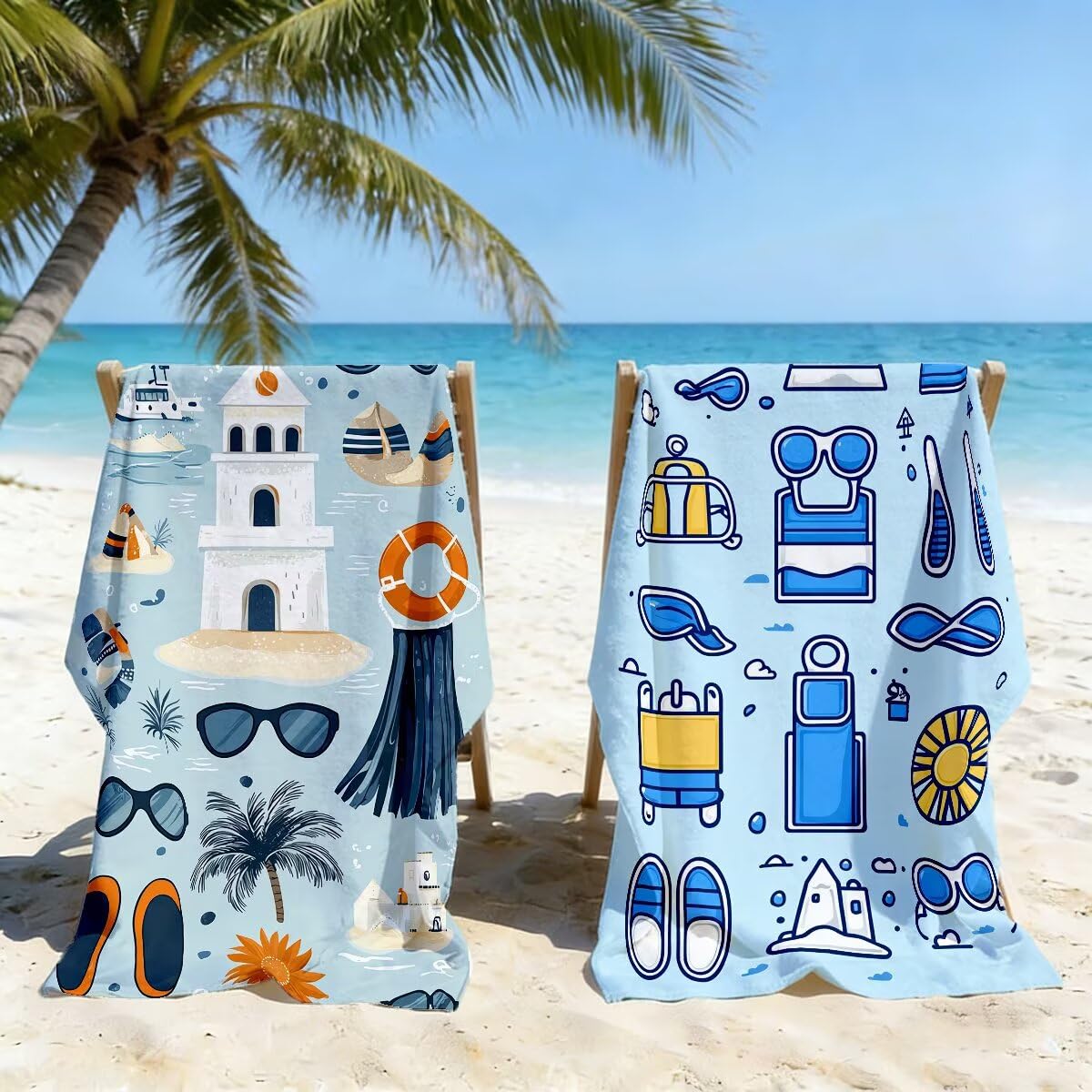 Toalla Playa 80x160 cm, Toalla Gimnasio Microfibra Secado Rapido, Juego de 2 Antiarena Toallas de Playa, Ligera Compacta Toallas Microfibra Grande para Viaje, Regalo Hombre Regalo Mujer (Lindo) -4845