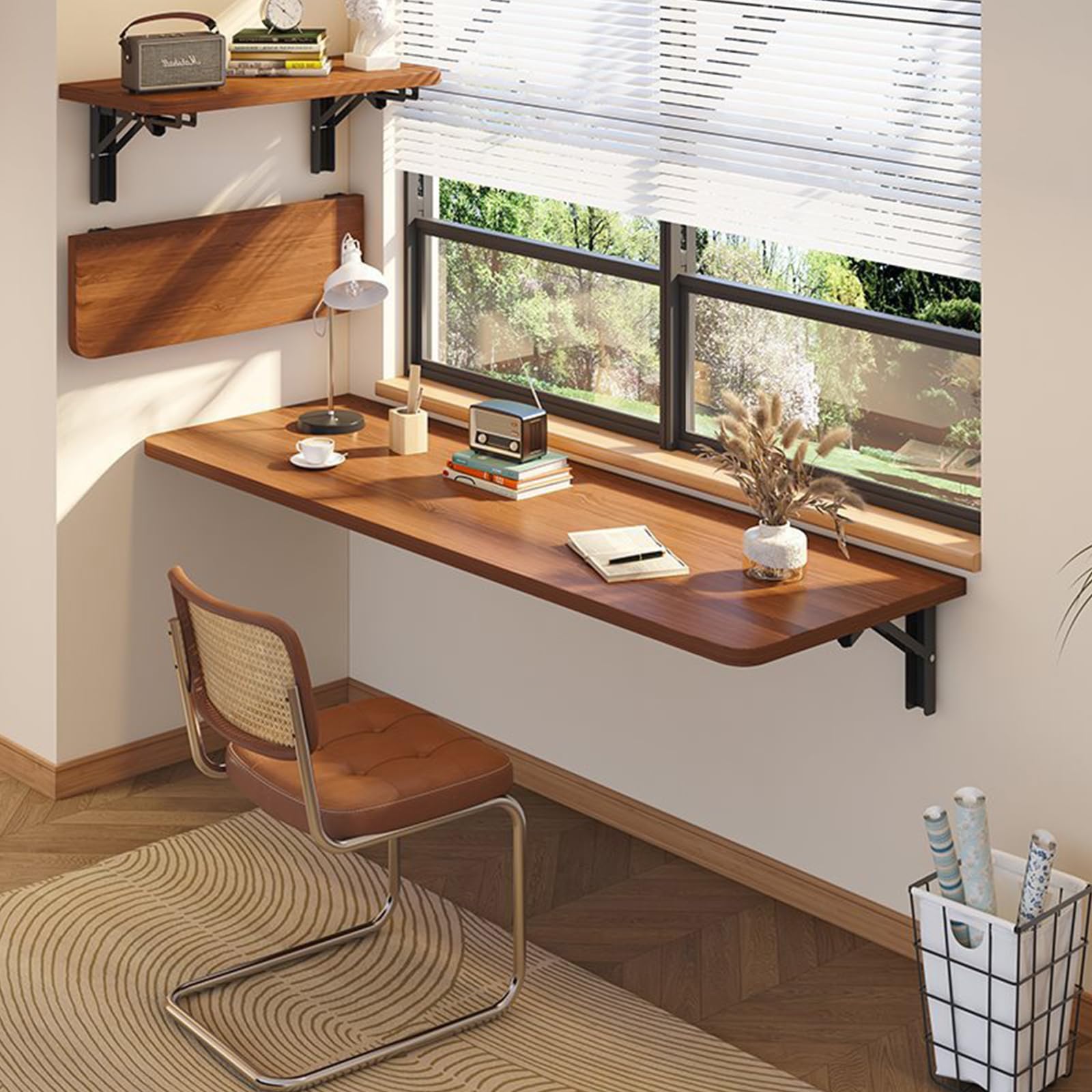 TWSOUL Wandklapptisch, 80 x 40 cm, Wandtisch Klappbar, Klapptisch Esstisch, für die Wand Bartisch, Klappbar zur Wandmontage, für Küche Wohnzimmer Kinderzimmer (Walnuss)