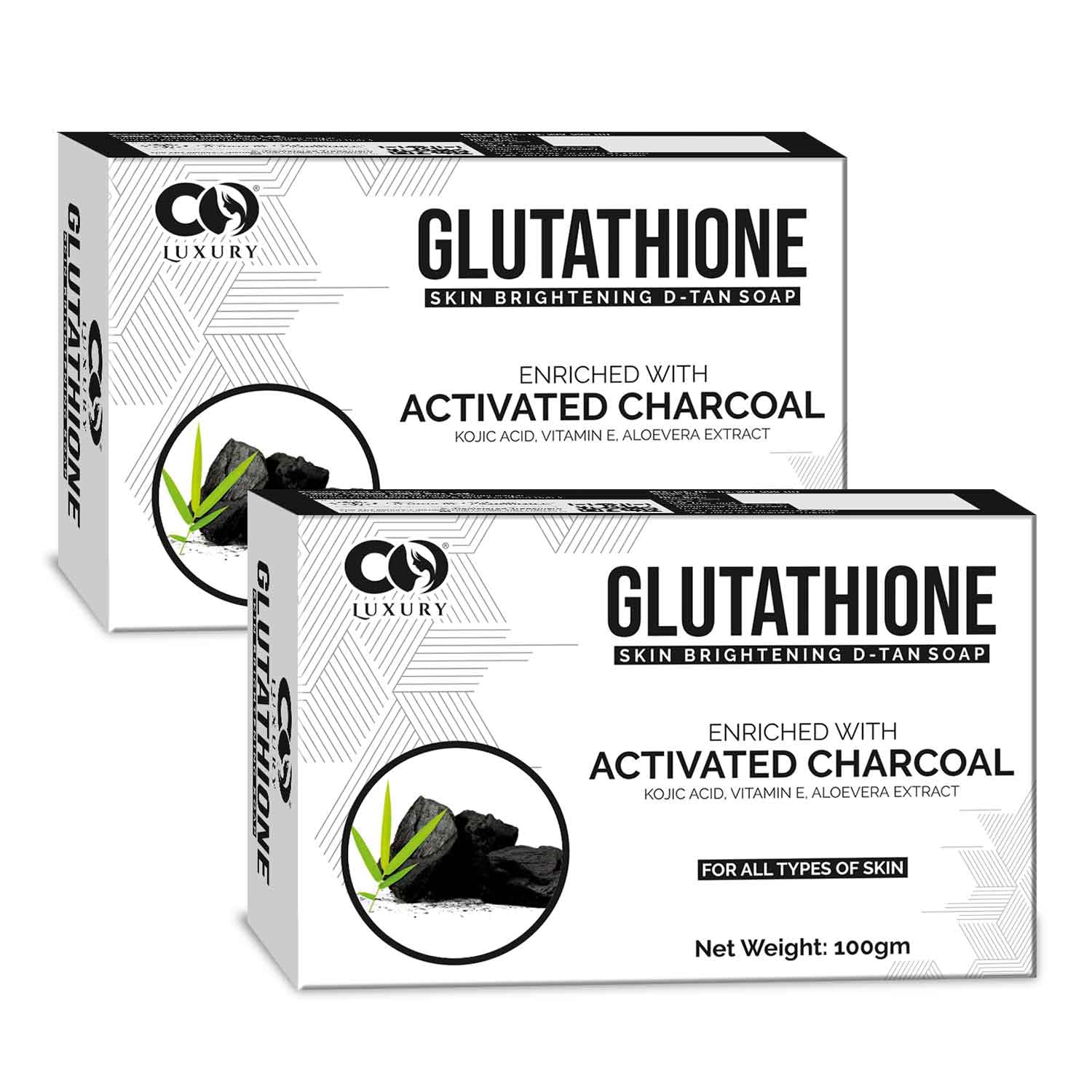 CO LUXURY Glutathione Charcoal Soap with Kojic Acid | Exfoliating Soap Bar for Glowing Skin | Skin Brightening Soap - 100 gm each (Pack of 2)