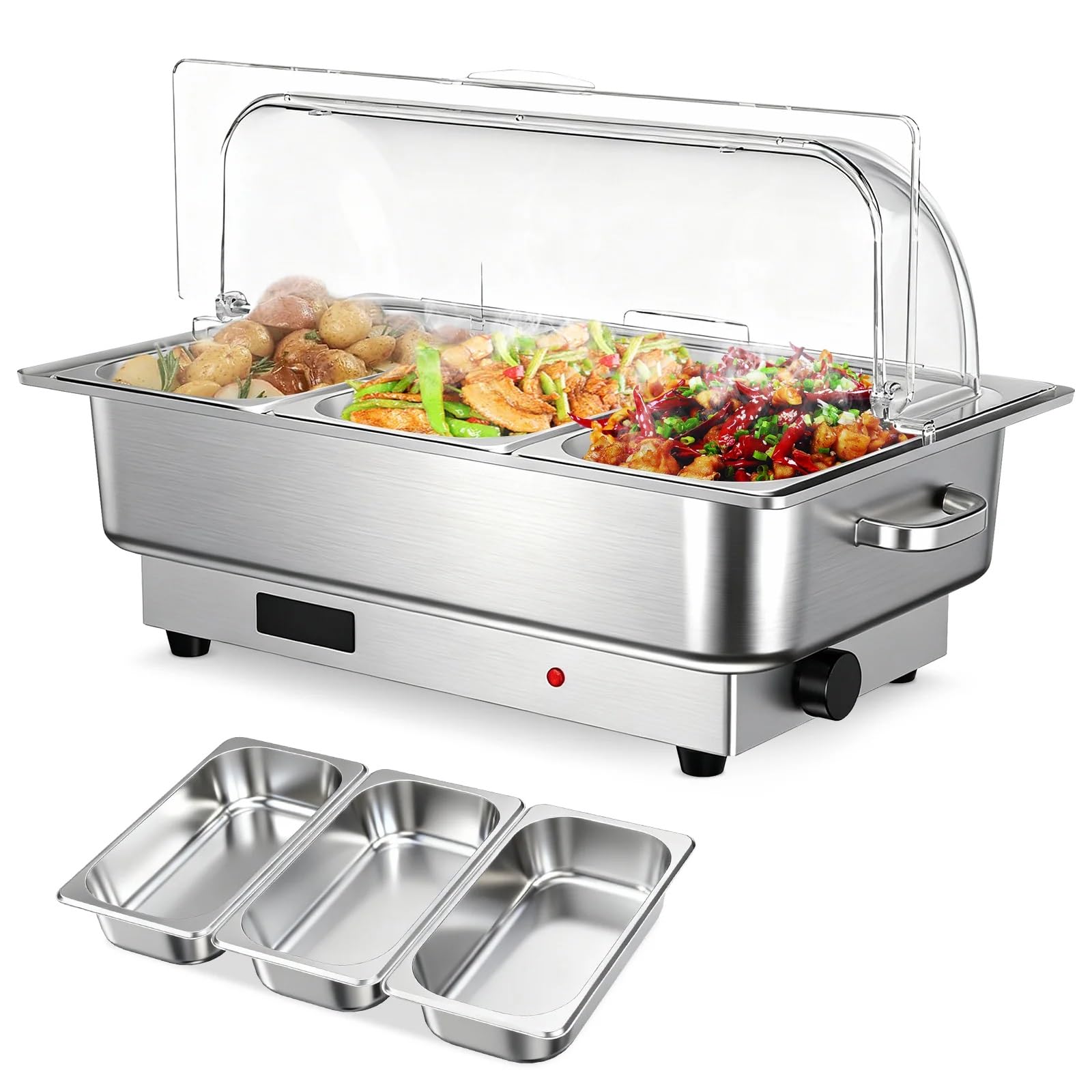 GarveeHome Electric Chafing Dish Buffet Set, 9 Quart, Silver