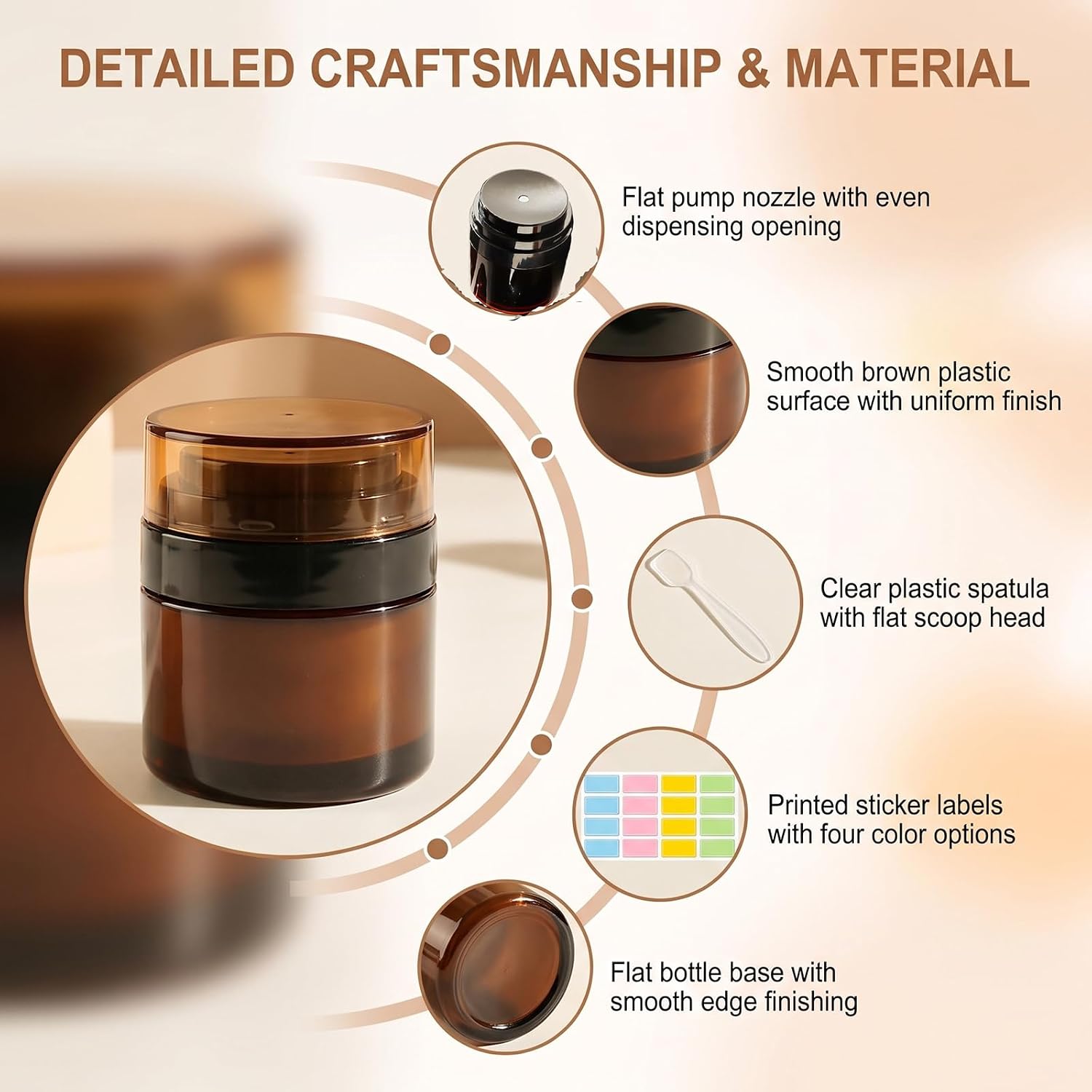2Pcs 100ml Amber Airless Pump Jars,Refillable Cream Containers