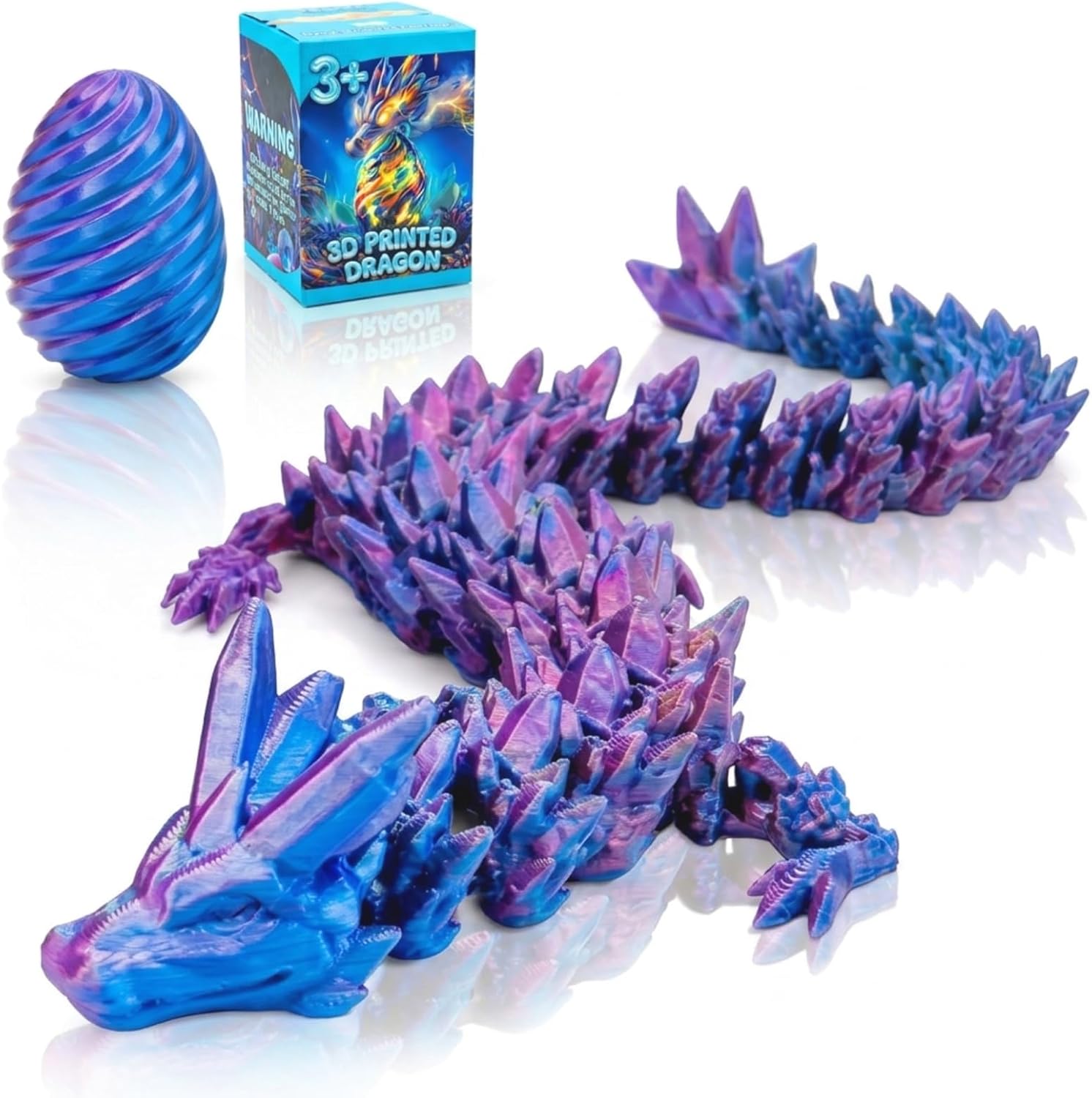 12" 3D Printed Dragon Egg, Cool 3D Printer Articulated Crystal Dragon Toys for Kids, Surprise Animals Figurines Fidget Dinosaur Eggs Toys for Boys Kids Teen 5-7 4-6 8-12