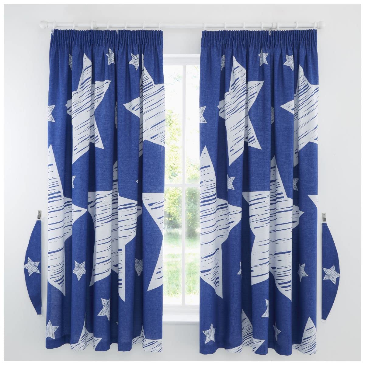 GC GAVENO CAVAILIA Printed Stars Curtain, Lightweight Kids Curtains For Bedroom, Children Door Curtains, 66" Wide x 72" Drop, Navy