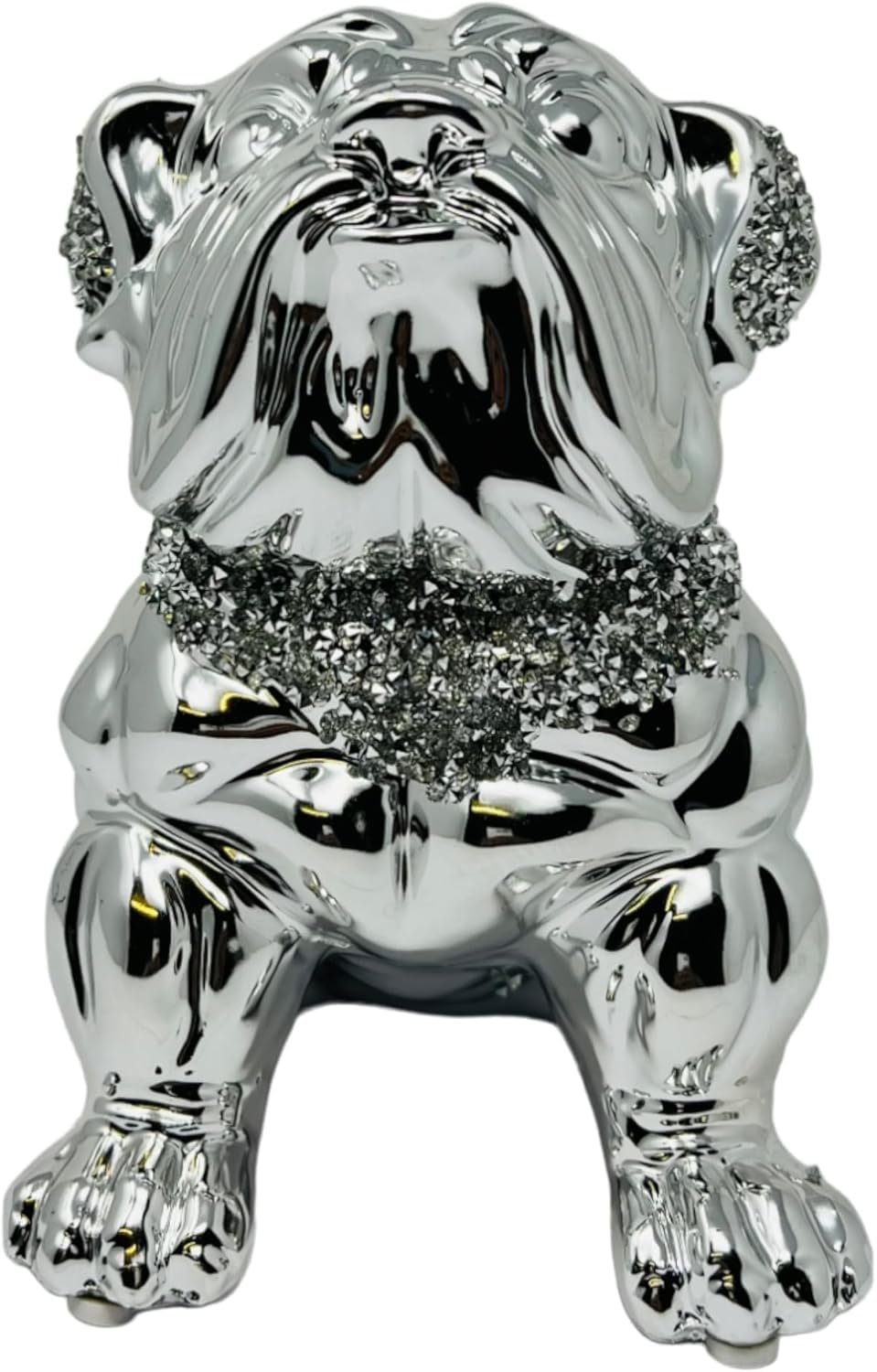 Segoy Silver Crushed Diamond Bull Dog Puppy Shelf Sitter Home, Office Decorative Sculptures Figurines Ornament - 25Cm