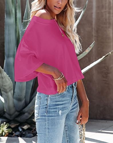 Miniatura 3 de Yuccalley Camiseta básica de verano para mujer, manga corta, cuello redondo, camiseta básica