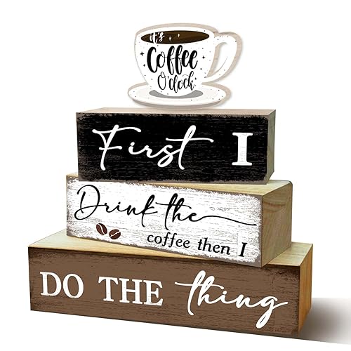 4 Pcs Vintage Coffee Bar Signs,Rustic Farmhouse Coffee Accessories for