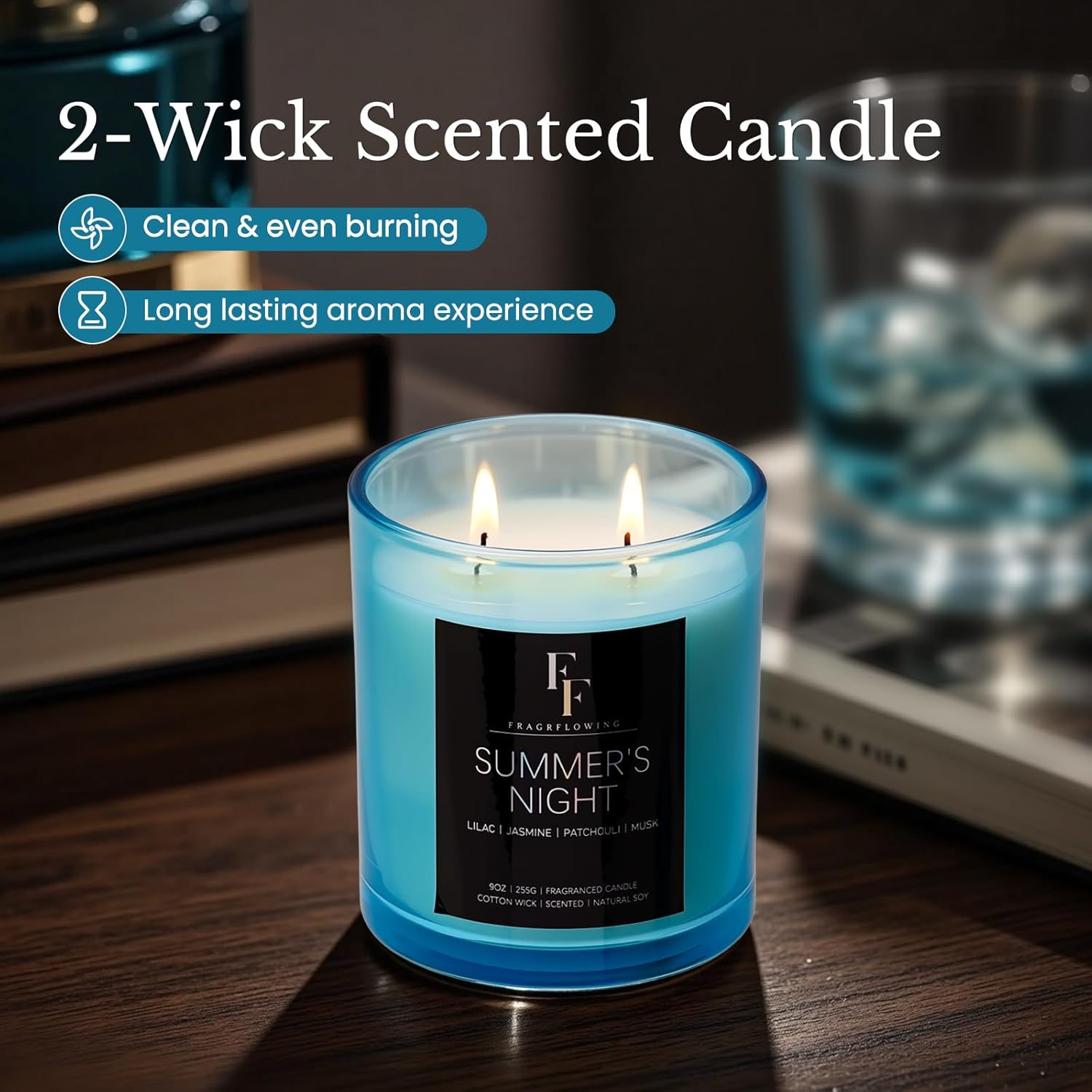 Summer's Night Scented Candle, 2-Wick Luxury Soy Wax Candle, 9 oz Aromatherapy Candle Home Fragrance Candles Gift image 4 of 7 B0DSHBCSV8