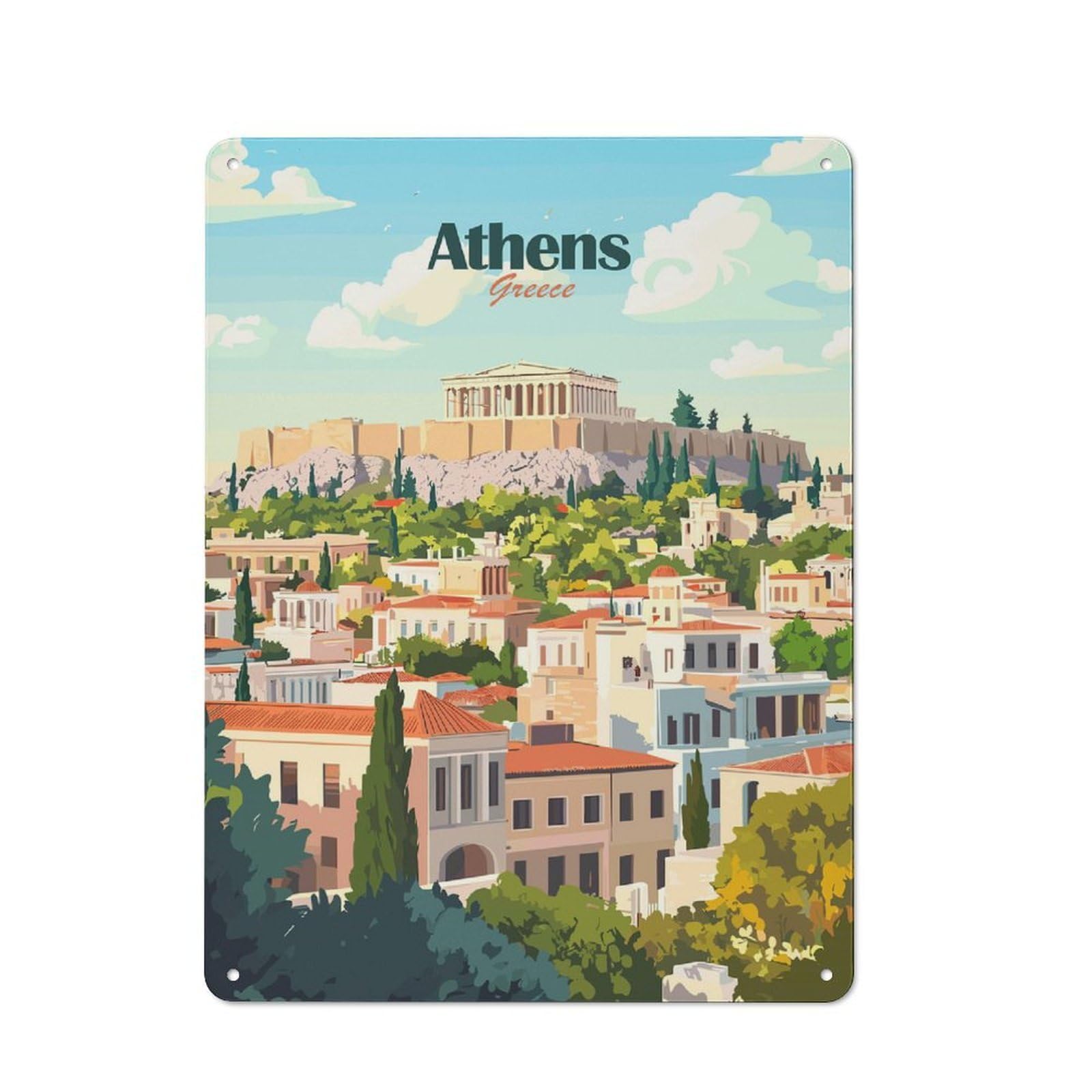 Junmoney Style-6 Vintage Tin Sign 40X30cm With Athens Greece Travel (8) For Garage Or Workshop, For Metal Sign Collectors, For Cafés, Pubs And Restaurants