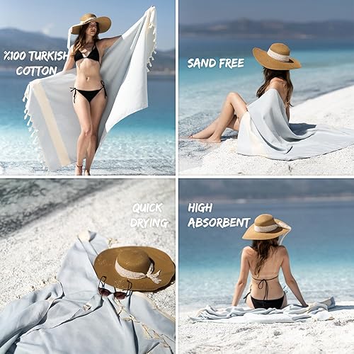 Miniatura 2 de Toallas de playa turcas de gran tamaño, XL, 40 x 71 pulgadas, toalla de playa sin arena, 100% algodón, suave de secado rápido, toallas de viaje y