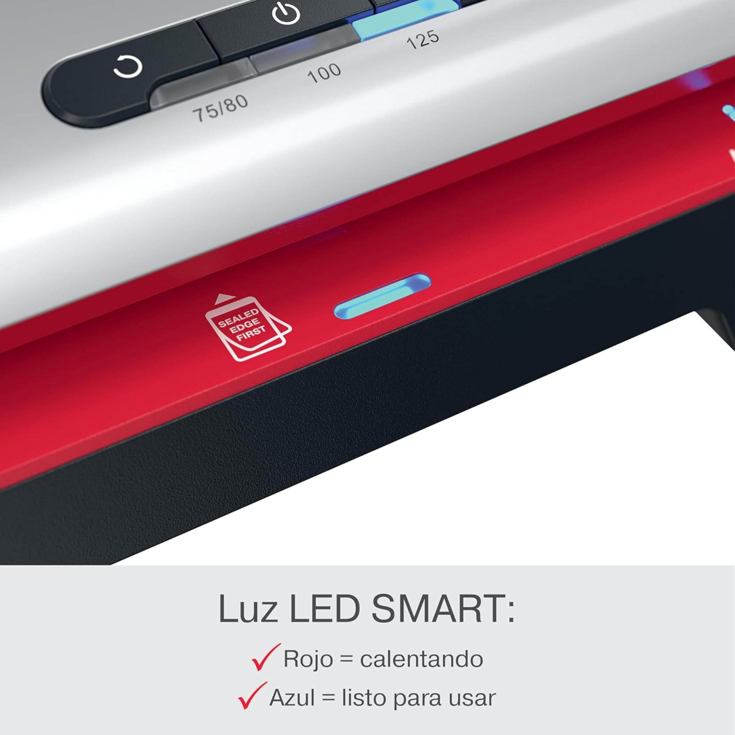 GBC 4410070EU - Plastificadora 250 Office A4, Calentamiento Rápido 1 Minuto, 75-125 Micras, LED de Guía de Entrada, Antiatascos, Apagado Automático, Incluye 5 Fundas de Plastificación A4, Negro/Rojo