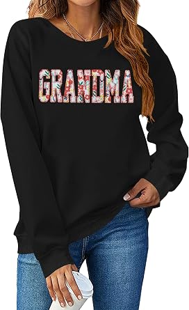 VVNTY Grandma Sweatshirts for Women Embroidered Grandma Letter Shirts Floral Applique Grandmother Pullover Tops