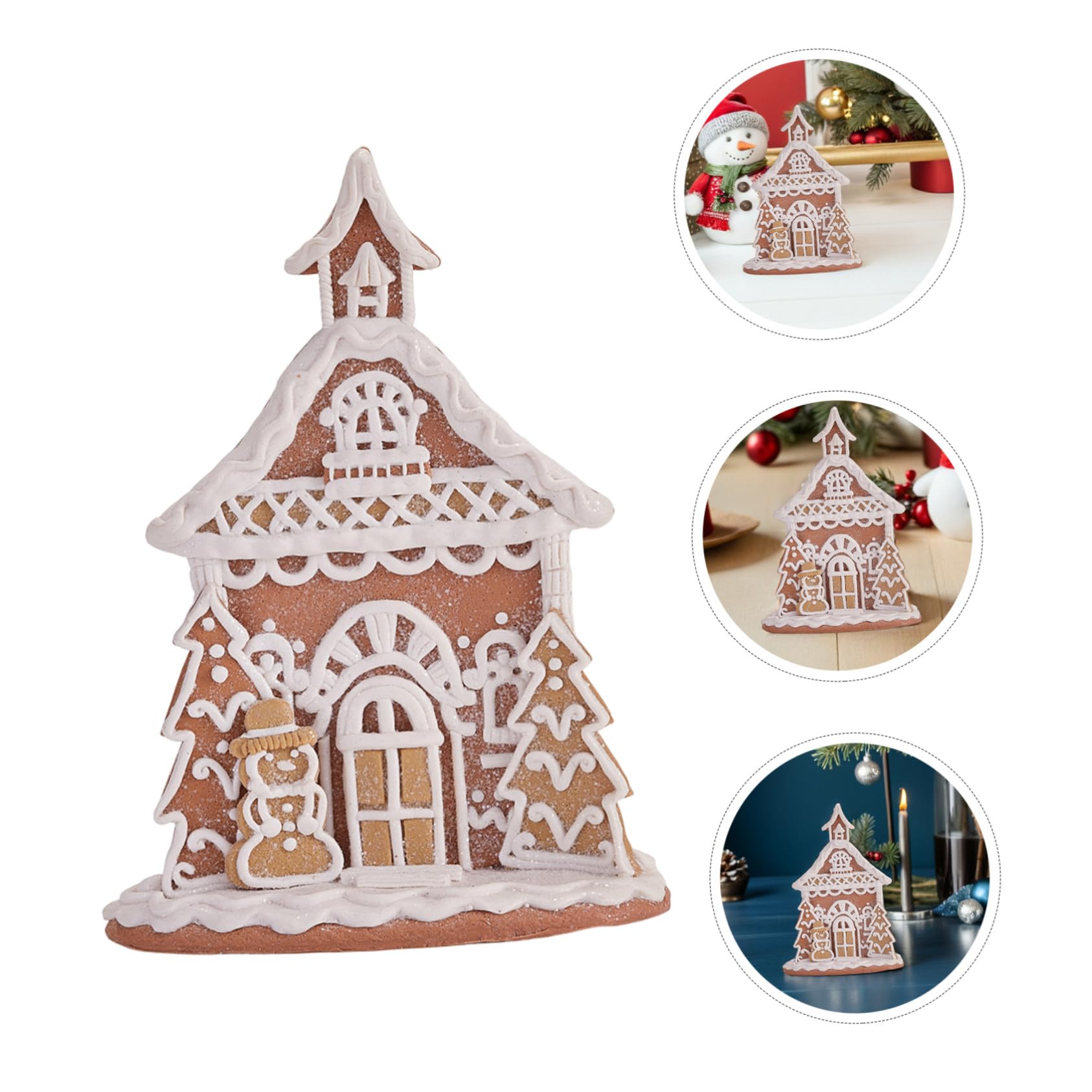 TOYANDONA Clay Gingerbread House Figurine Miniature Sturdy Snowy Christmas Village Ornament for Traditional Winter Holiday Decor And Xmas Mantle Collectible