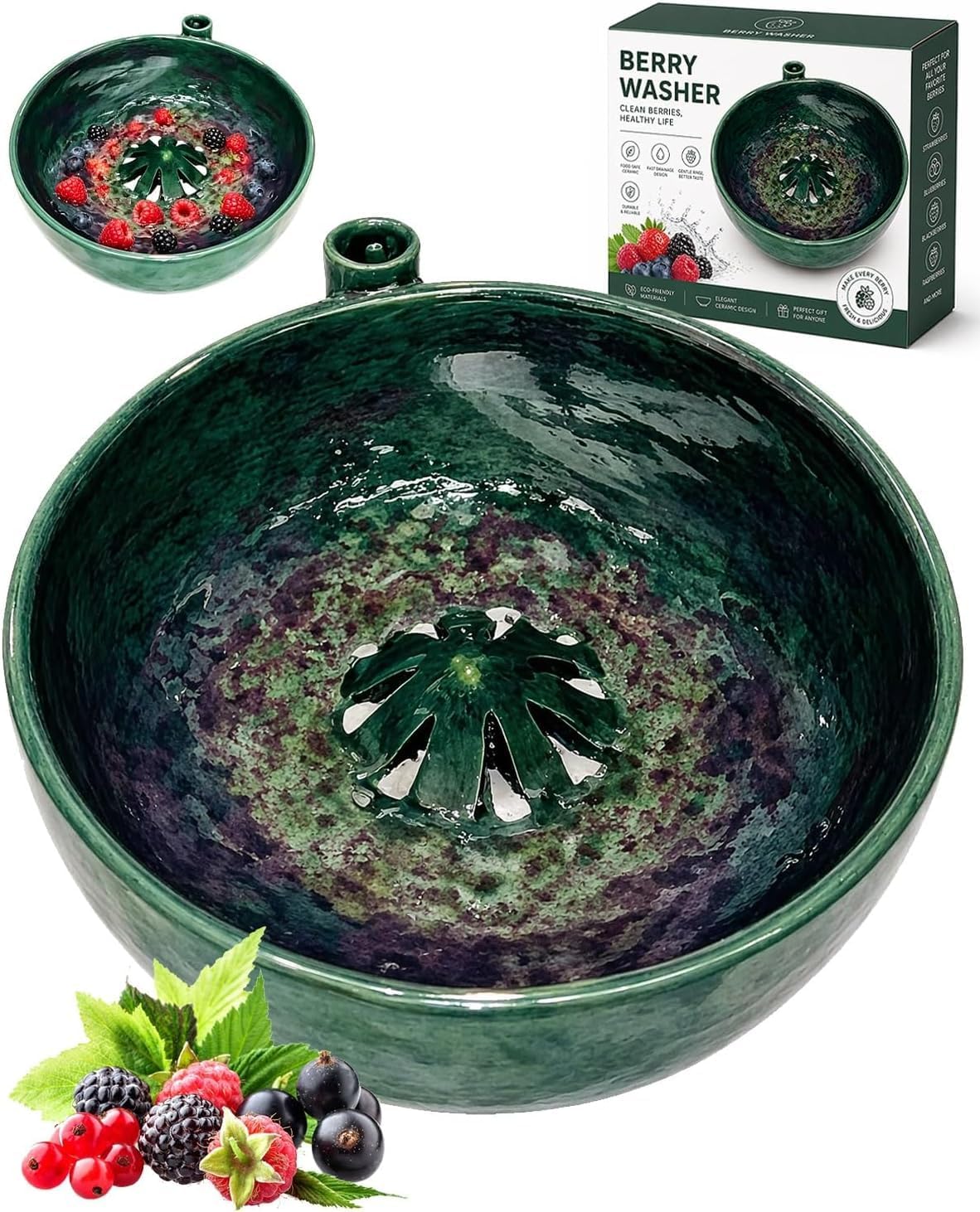 Handmade Stoneware Berry Colander Bowl