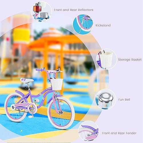 Miniatura 6 de Bicicleta para niñas con cesta para niños de 4 a 12 años, bicicleta para niños de 16 a 20 pulgadas, bicicletas para niñas de 16 pulgadas con ruedas