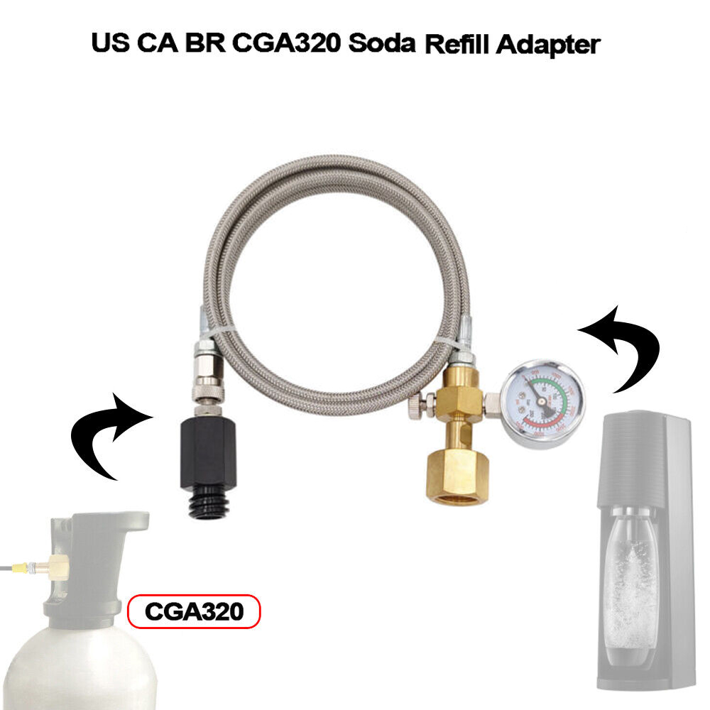 CGA320 Gascilinderadapter, 2 m roestvrijstalen slang met 2000PSI