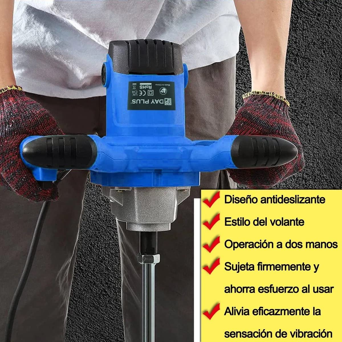 2600W Mezcladora de Mortero Eléctrica, batidora amasadora cemento portátil de hormigón para mortero, 6 velocidades ajustables