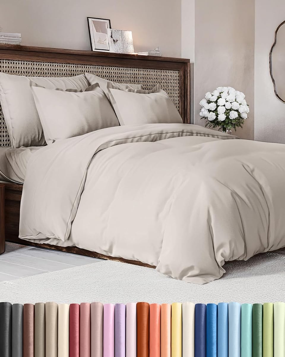 Duvet Cover Queen Size - Extra Soft Queen Size Duvet Cover - Lightweight & Breathable - Easy Care & Fade Free with Zipper Closures & Ties - 90" x 90" Inches - (Light Grey) Comforter Not Included
