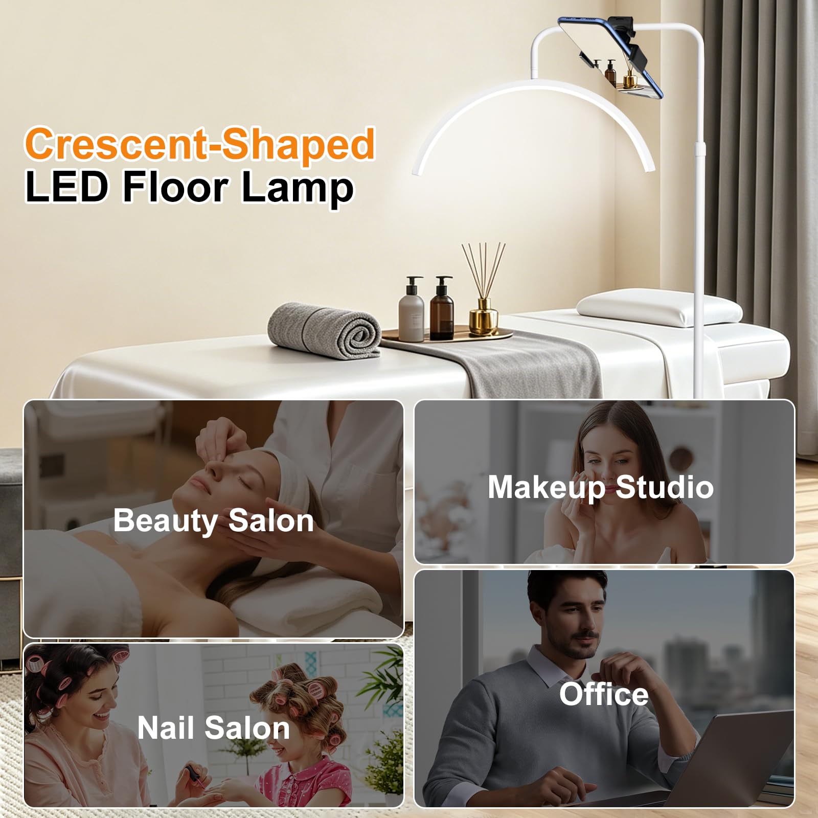 Lampadaire Hauteur Réglable 120-154cm Lampe sur Pied LED Tête Orientable Intensité Réglable 3 Couleurs avec Support Interrupteur au Pied Lampe d'Appoint pour Beauté Extension Cils et Tatouage