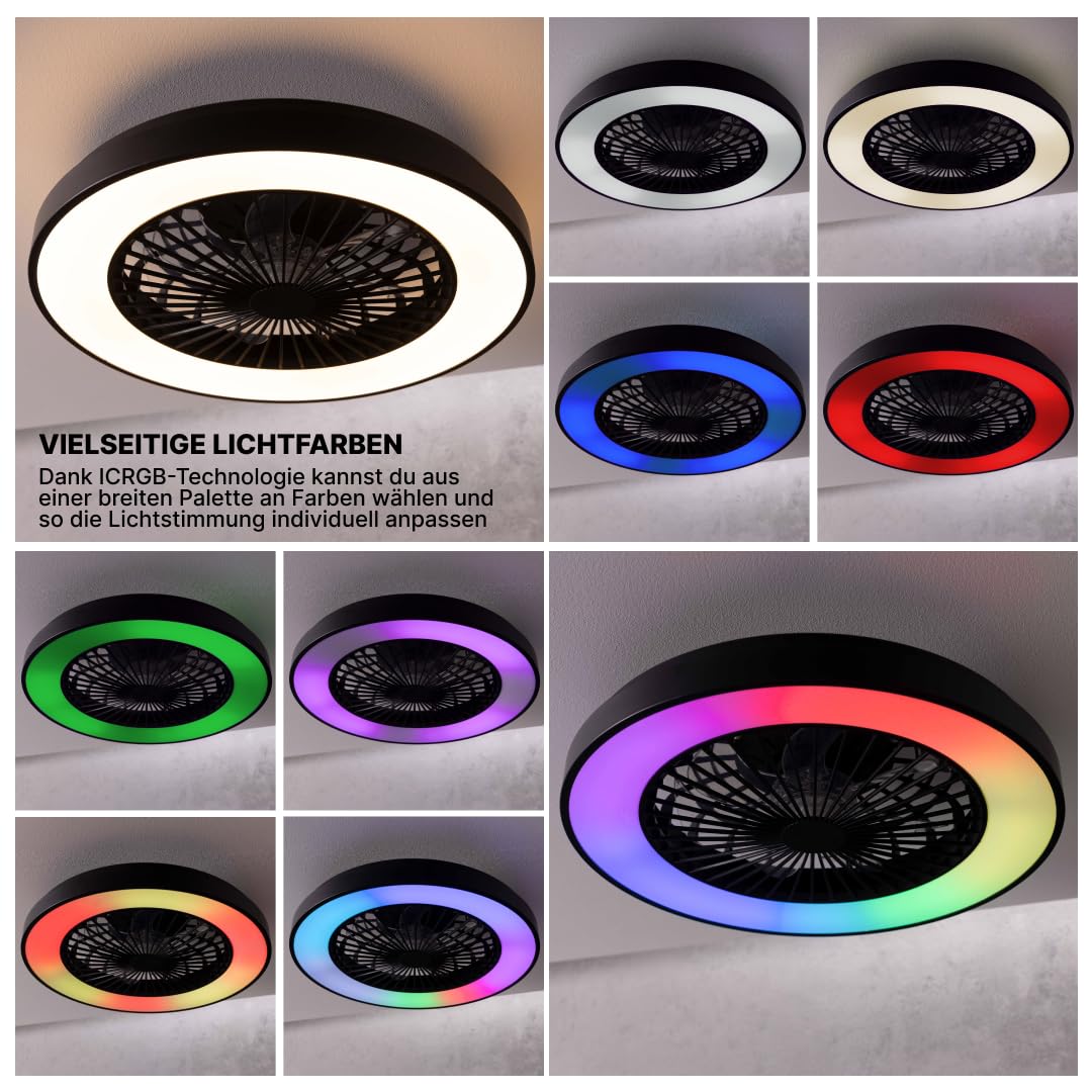 Brilliant LED-Deckenleuchte mit Ventilator 48,5cm Schwarz Dimmbar