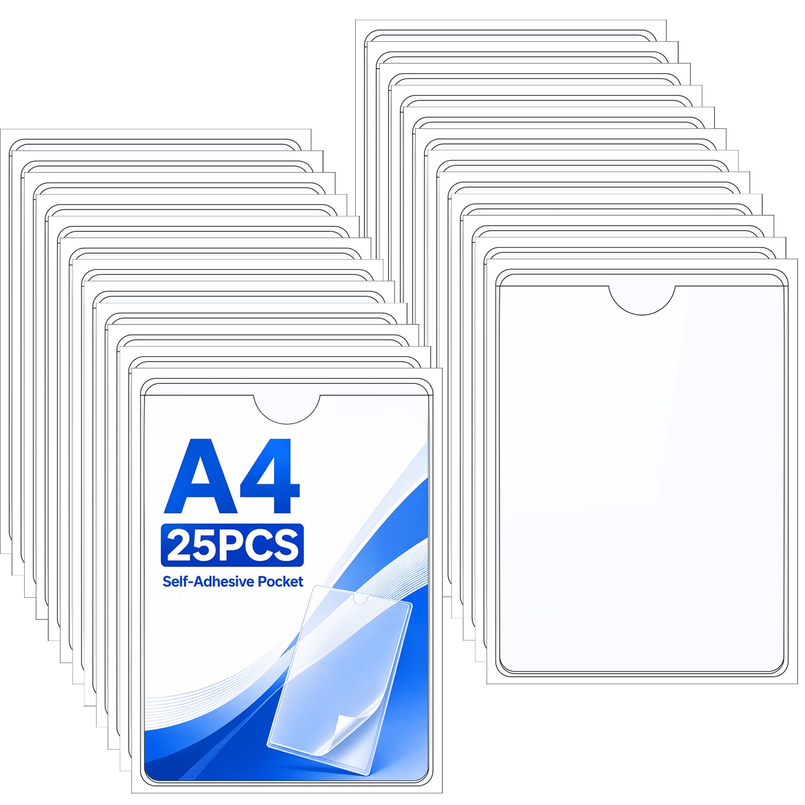 CAIYUANGUANGJIN 25 Pack A4 Self-Adhesive Plastic Pockets, Waterproof Clear Card Sleeves Label Holder, Document Wallets with Top Opening for Home Office School Display Wall Mounting Photos Signs