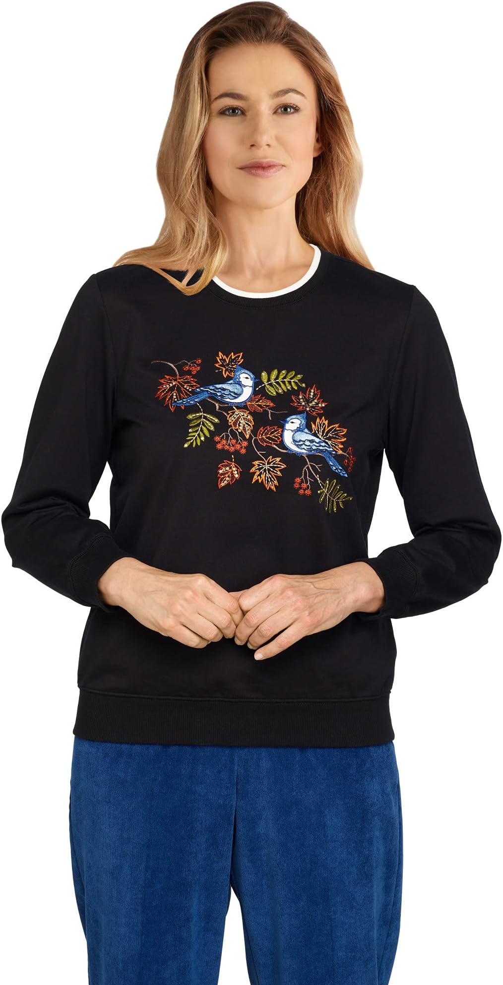 Alfred Dunner Womens Missy Blue Birds Top