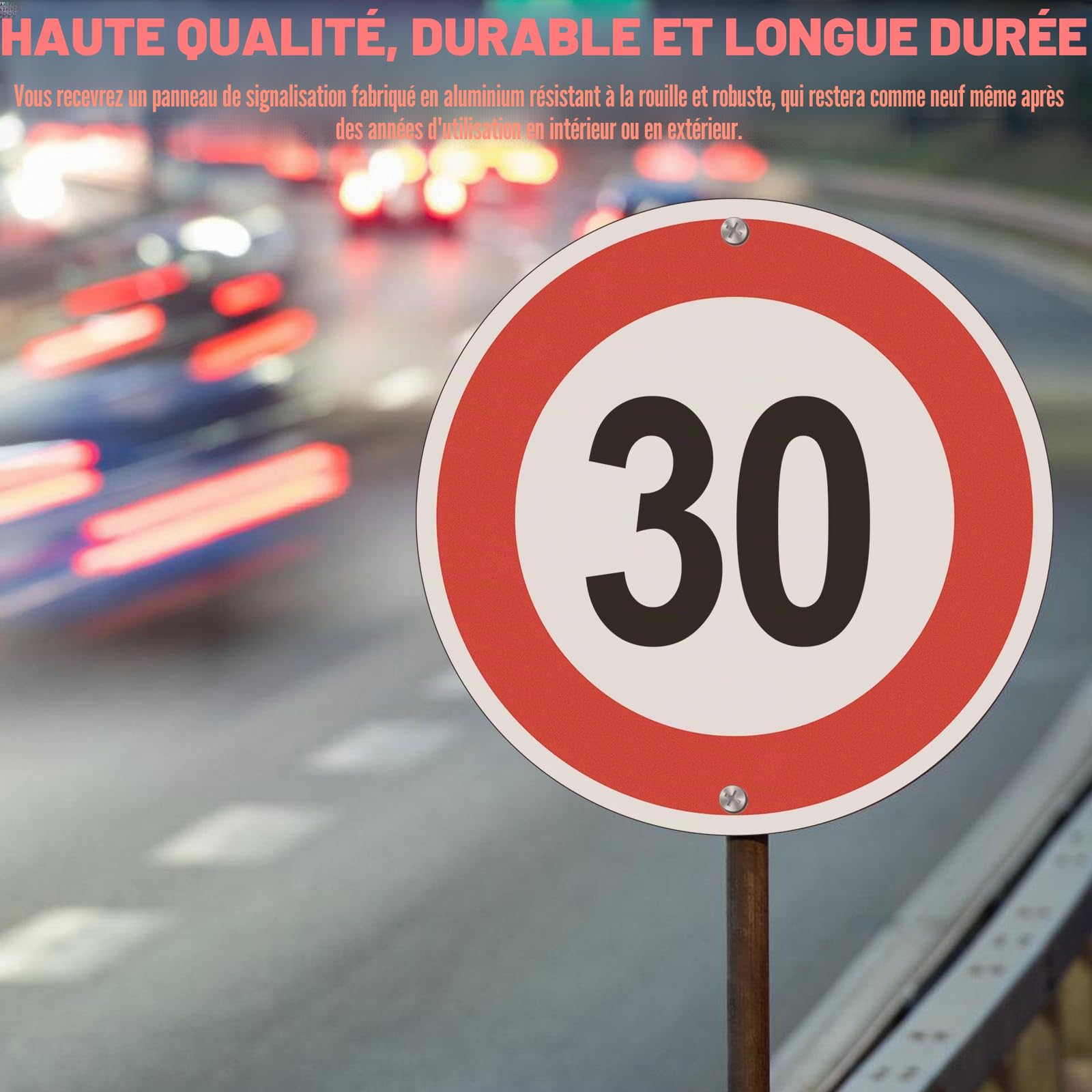 Panneau de signalisation en aluminium - Diamètre : 30 cm - Vitesse maximale : 30 km - Réfléchissant - Résistant aux intempéries - Panneau de signalisation accrocheur pour l'extérieur et fête