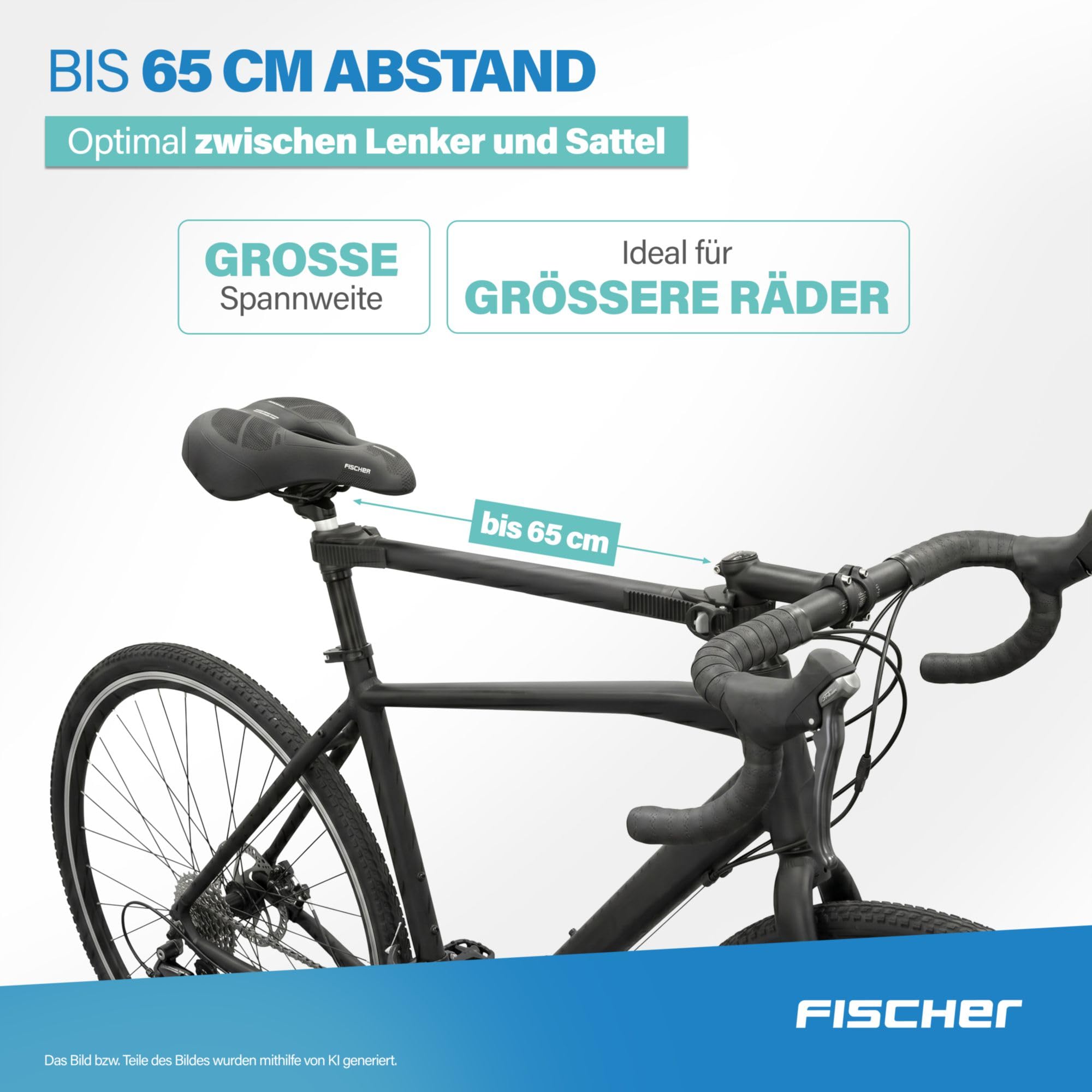 FISCHER Fahrradrahmenadapter, Variabler Adapter für sicheren und praktischen Fahrradtransport, passend für Rohre bis 6 cm Durchmesser, Abstand bis 65 cm zwischen Sattelstütze und Lenker, schwarz