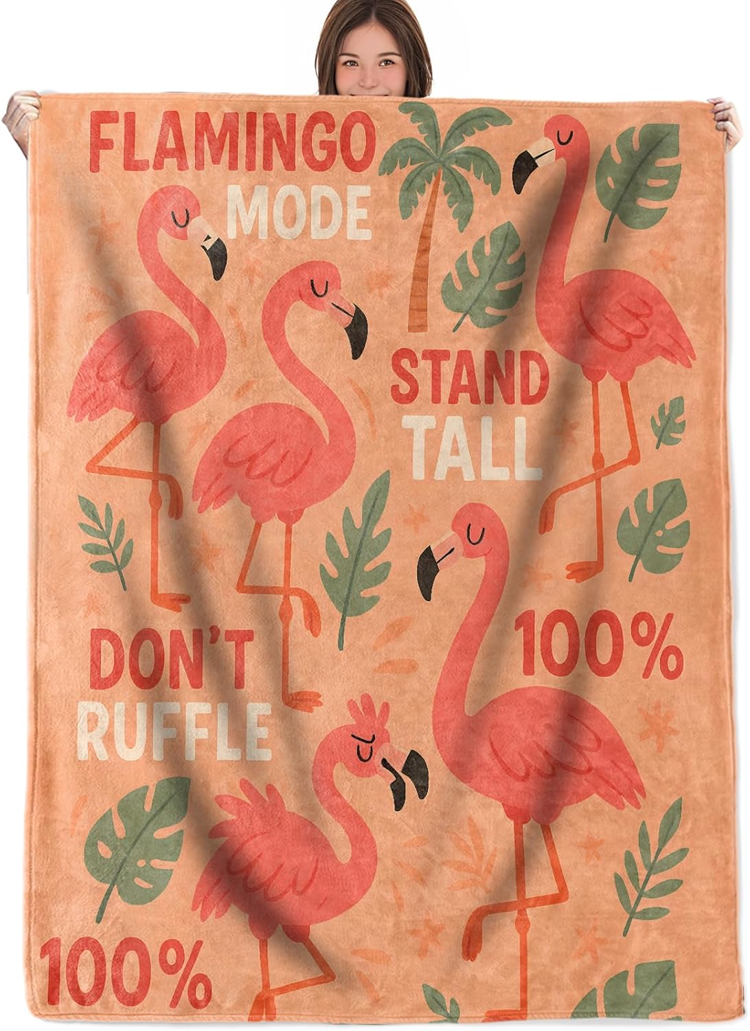 Cute Flamingo Throw Blanket, Gifts for Women Kids Girls, Playful Cartoon Flannel Warm Blankets for Travel Couch Bedroom Living Room, Tropical Botanical and Animal Pattern Decor 50"X60"