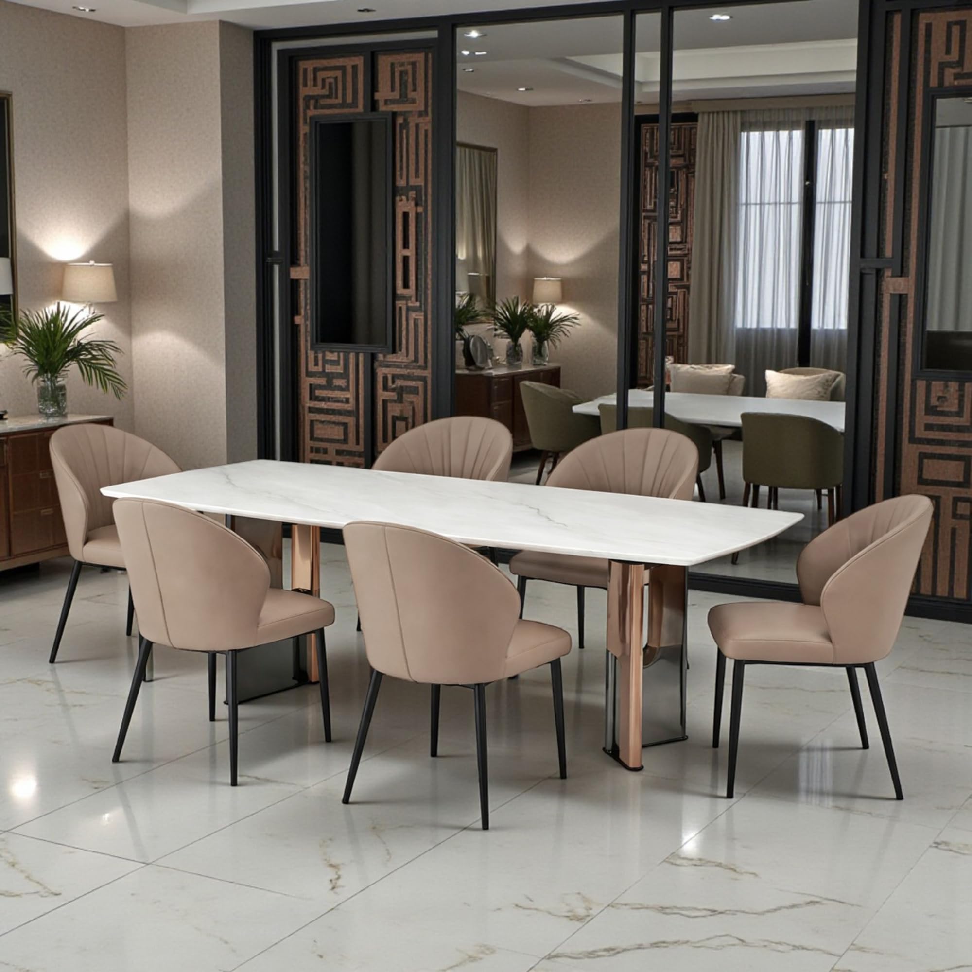 The Attic Infinity Luxe 6 Seater Dining Set,Caramel,Titanium, Rose Gold & Cream,160Cms-image-11