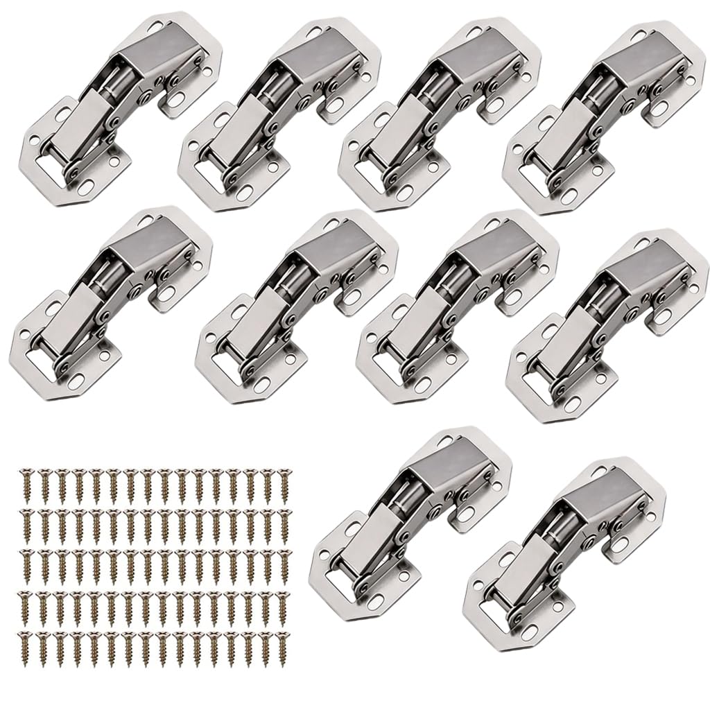 10PCS Silent Close Hinges, 90 Degree Soft Close Cabinet Hinges for Kitchen Cupboard Doors with Screws No Pre-Drilled Heavy Duty Surface Mount Concealed Wardrobe Hinges for Wardrobe Bathroom Cabinet
