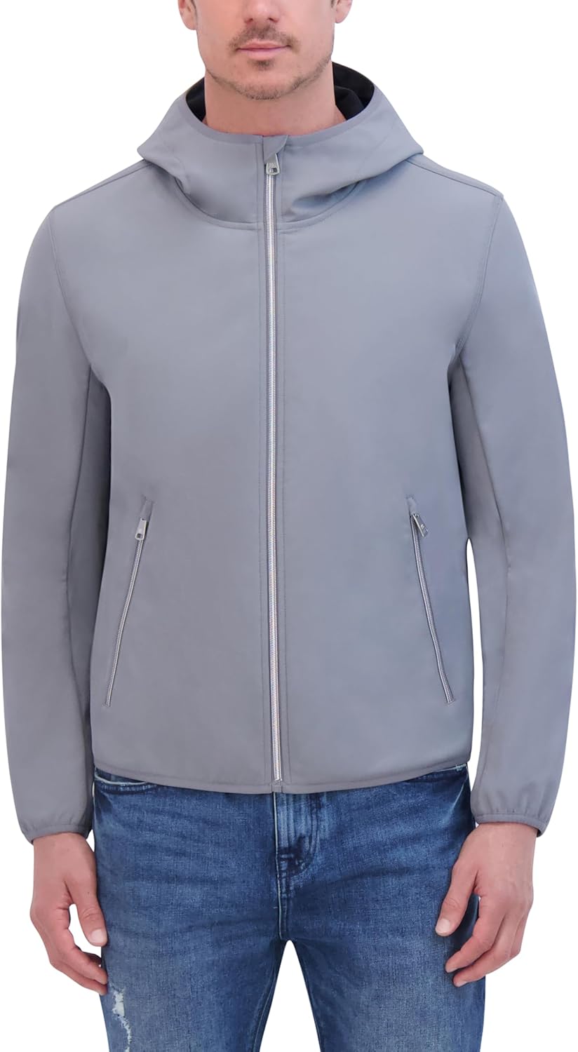 Kenneth Cole Men's Hooded Soft Shell With Coil Zip Detail