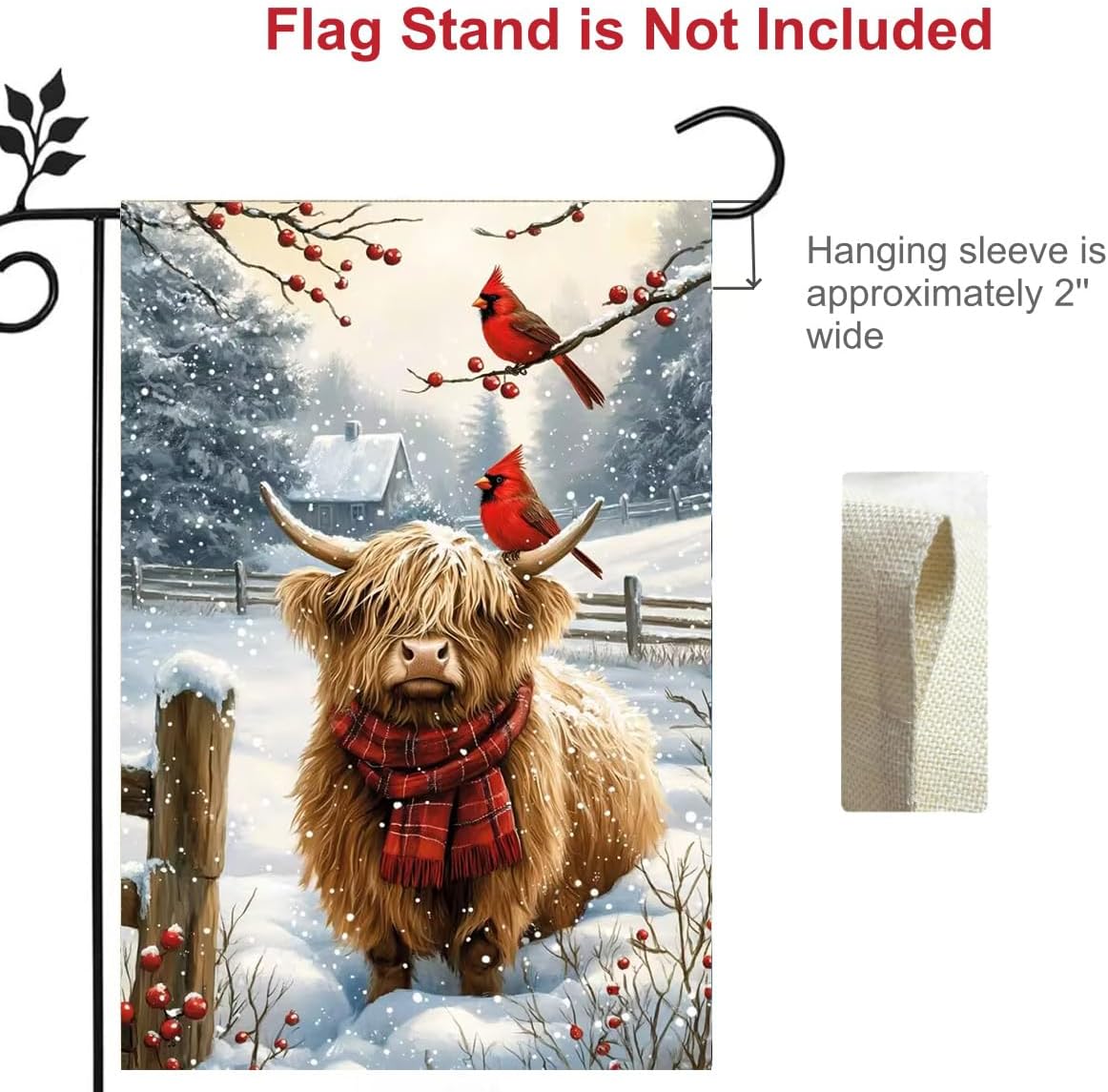 Winter Garden Flags 12x18 Inch Double Sided, Burlap Holiday Farmhouse Snow Highland Cow Garden Flag Winter Xmas Decorations Outdoor, Small Christmas Yard Flags for Outside Home Porch - Image 5