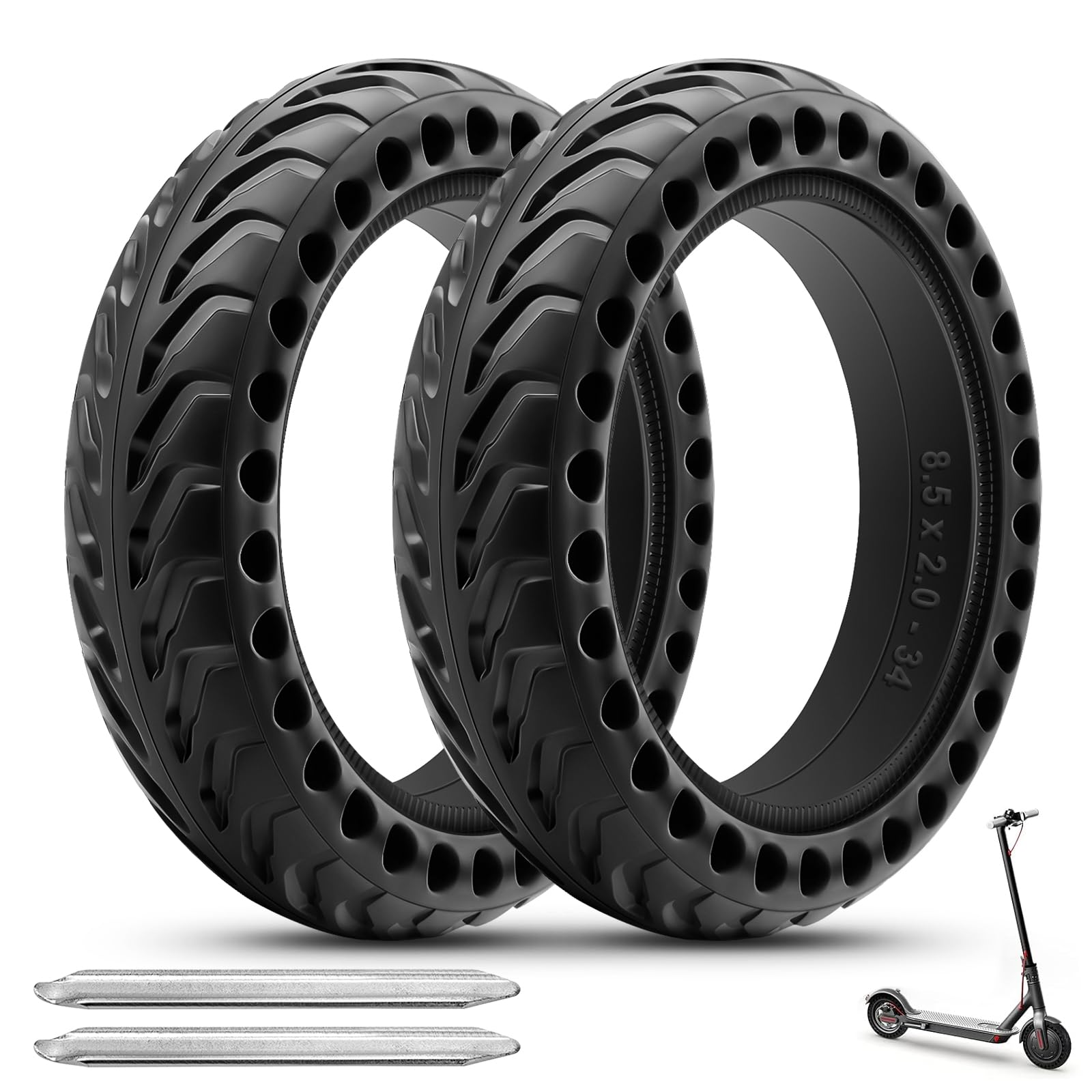 Pneu Plein 8 1/2 x2, Pneus Increvable 8,5 Pouces, Roue Pleine Trottinette 8.5x2 Pouces pour Xiaomi Pro 2 1S M365 Pro Mi 3, Zéro-Entretien & Haute Durabilité, (avec 2*Démonte-pneu Manuel), 2PCS