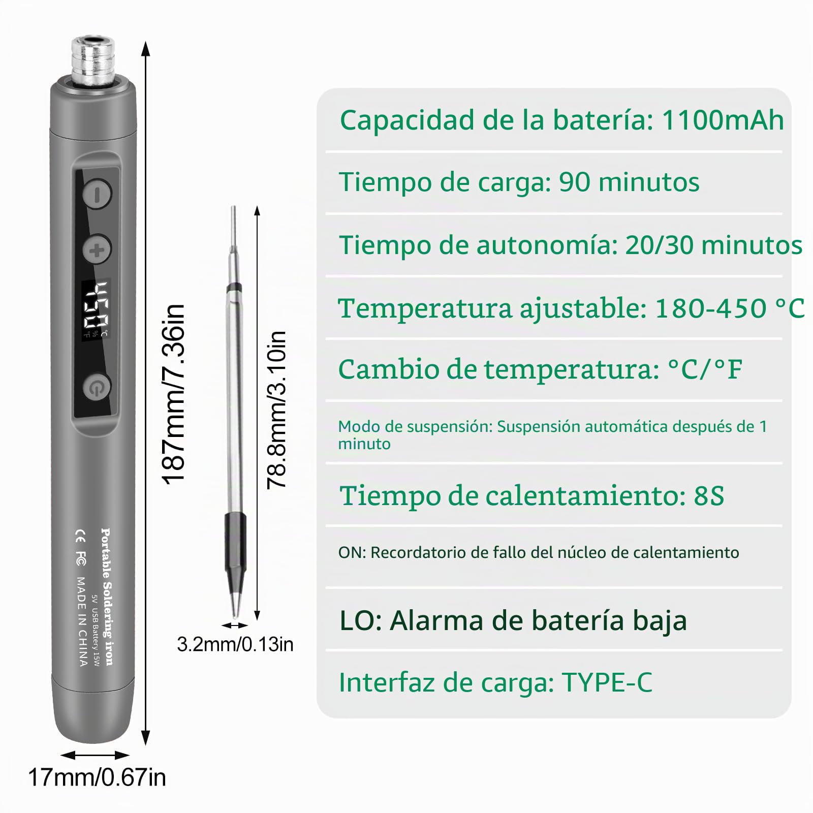 diymore Kit de soldador inalámbrico USB-C con pantalla LCD, temperatura ajustable de 180 ℃ a 450 ℃, bolígrafo de soldadura portátil recargable para reparación de electrónica, proyectos de bricolaje