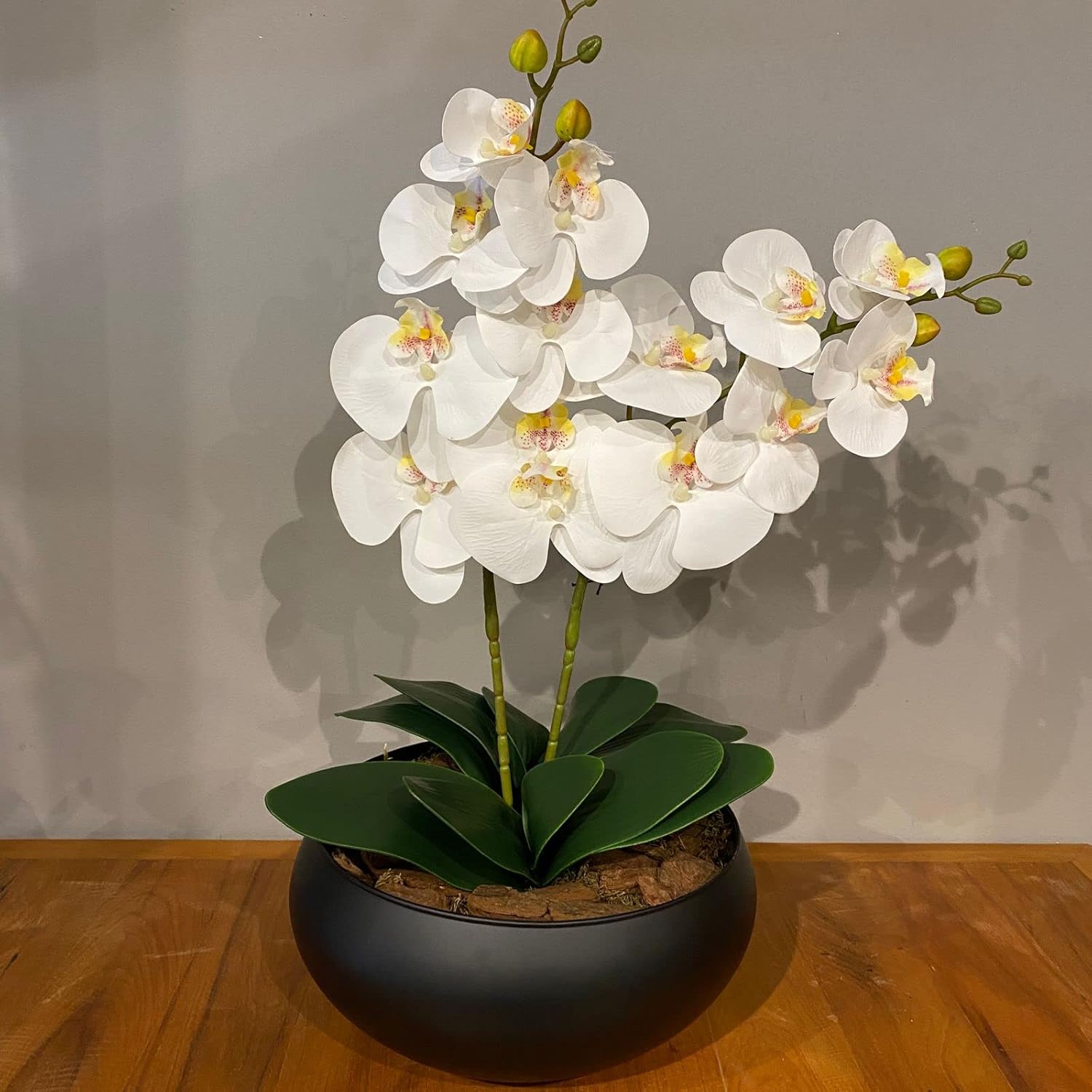 2 Orchids White Artificial Arrangement Centerpiece Large Vase