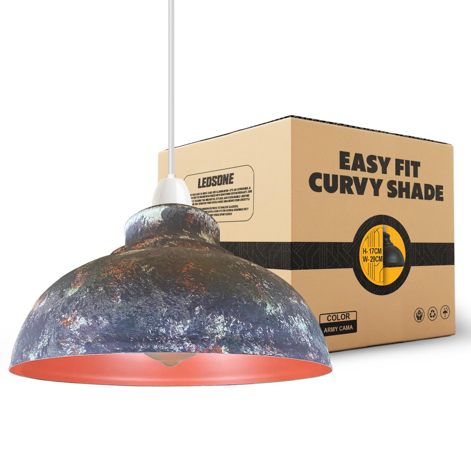 LEDSONE Retro Army Cama Metal Ceiling Lampshade 29cm Easy Fit Modern Hanging Pendant Lightshade for Bedroom Dining Room Hallway Office Industrial Kitchen Restaurant Bar