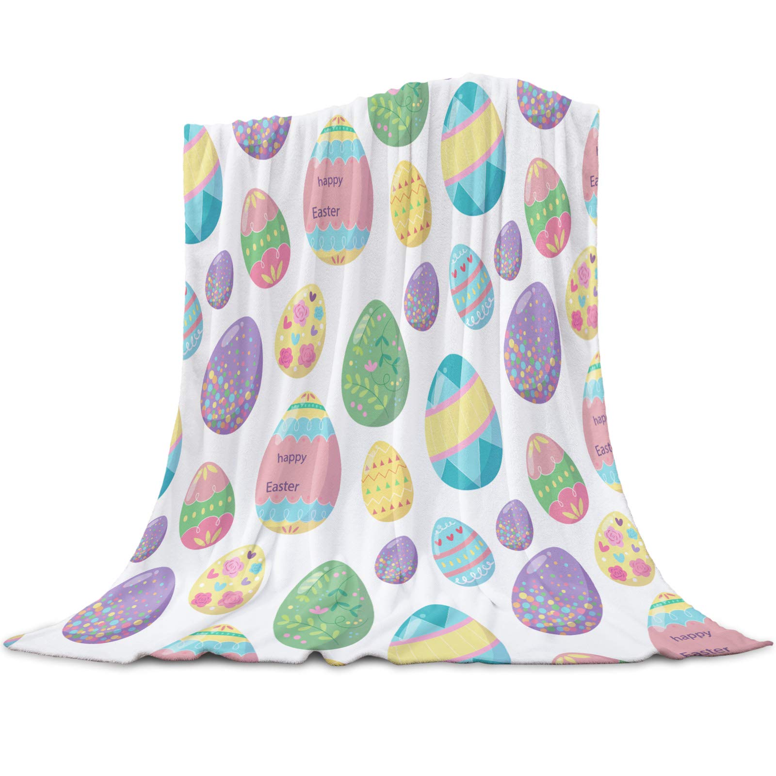 Throw Blanket for Baby/Adults/Boys/Girls Happy Easter Colorful Eggs Cozy Flannel Bed Blanket Lightweight for Couch Sofa, Travel, Camping, Picnic 39x49in