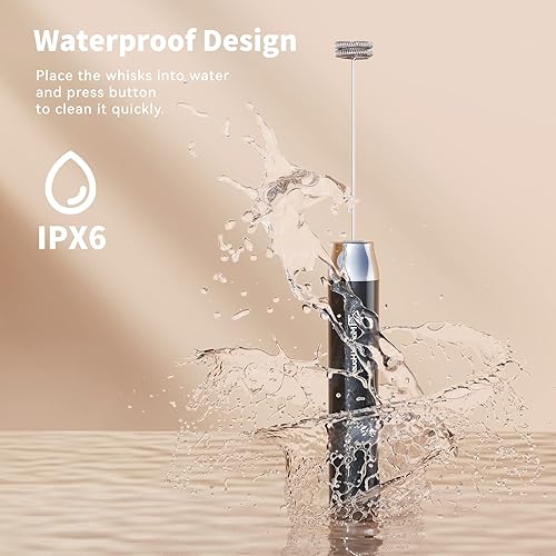 Miniatura 6 de Maestri House LunaFro AS - Espumador de leche recargable con 3 cabezales, máquina de espuma eléctrica de mano, impermeable, desmontable, de acero