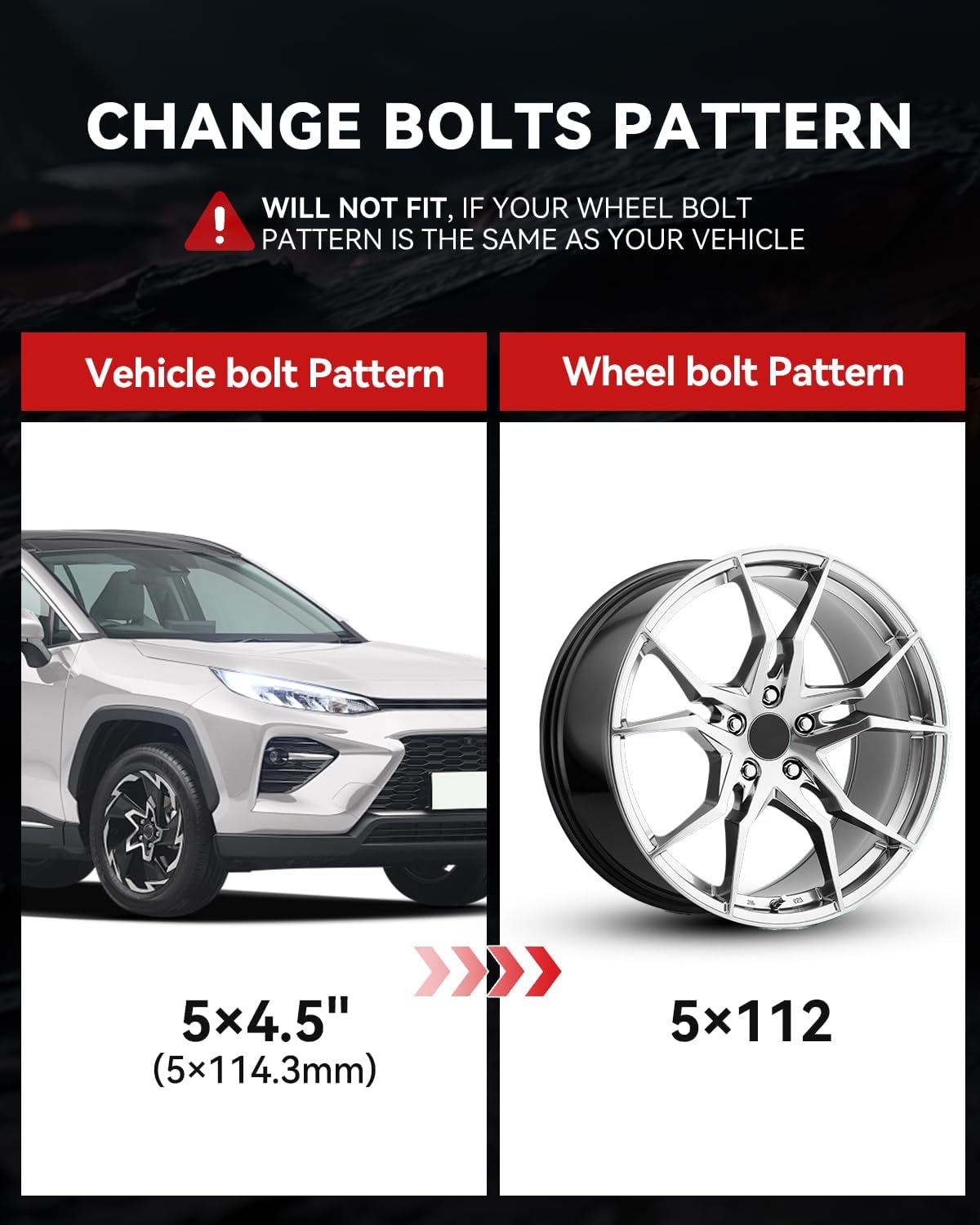 YIZBAP 5x4.5 to 5x112 Wheel Adapters for A3 Wheels on RAV4 Vehicle, 1.25 inch 5x114.3 to 5x112 Wheel adapters 74mm Hub Bore with 12x1.5 Thread Pitch