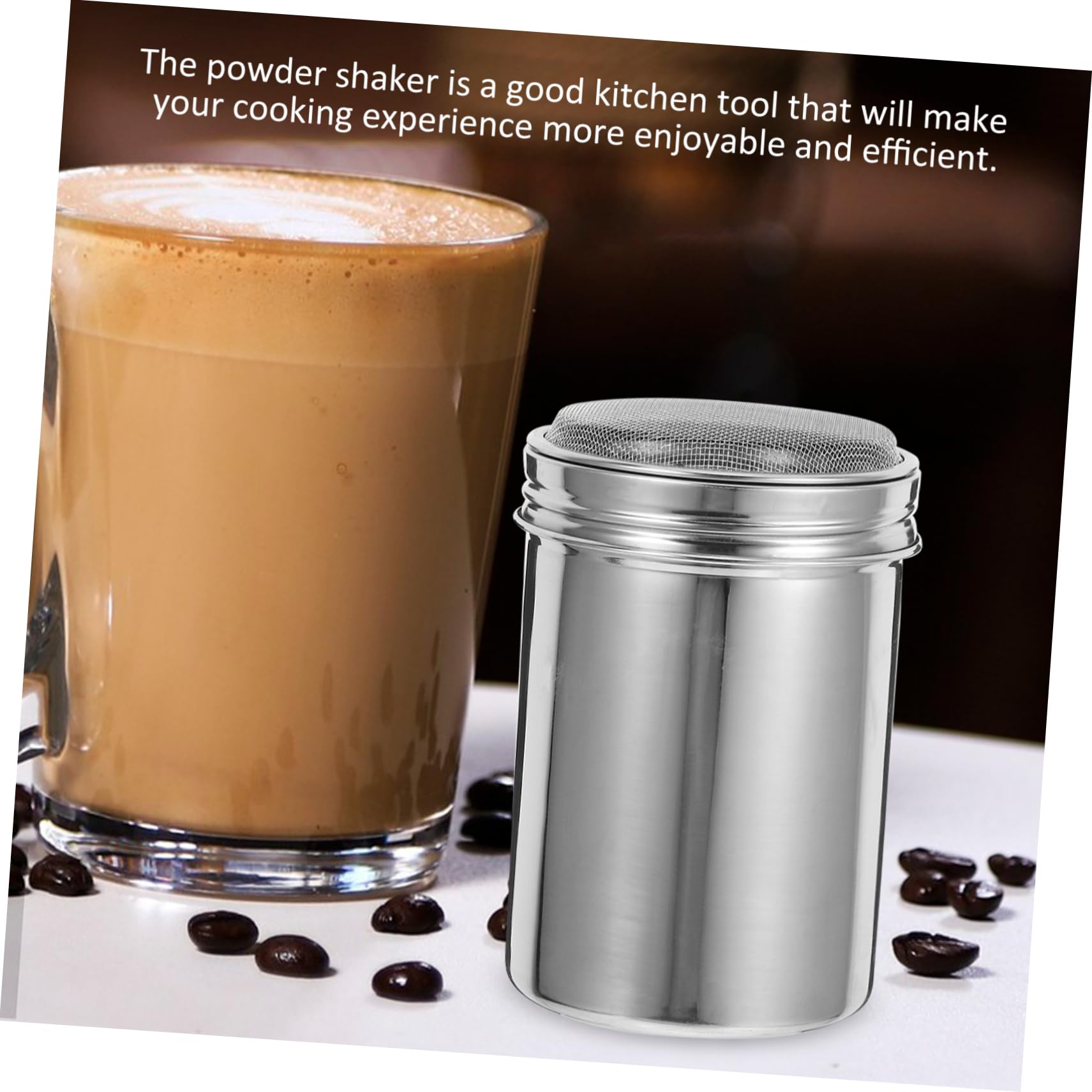 GRIRIW Fine Mesh Stainless Steel Cinnamon Sugar Powder Shaker Lid for Coffee Cappuccino
