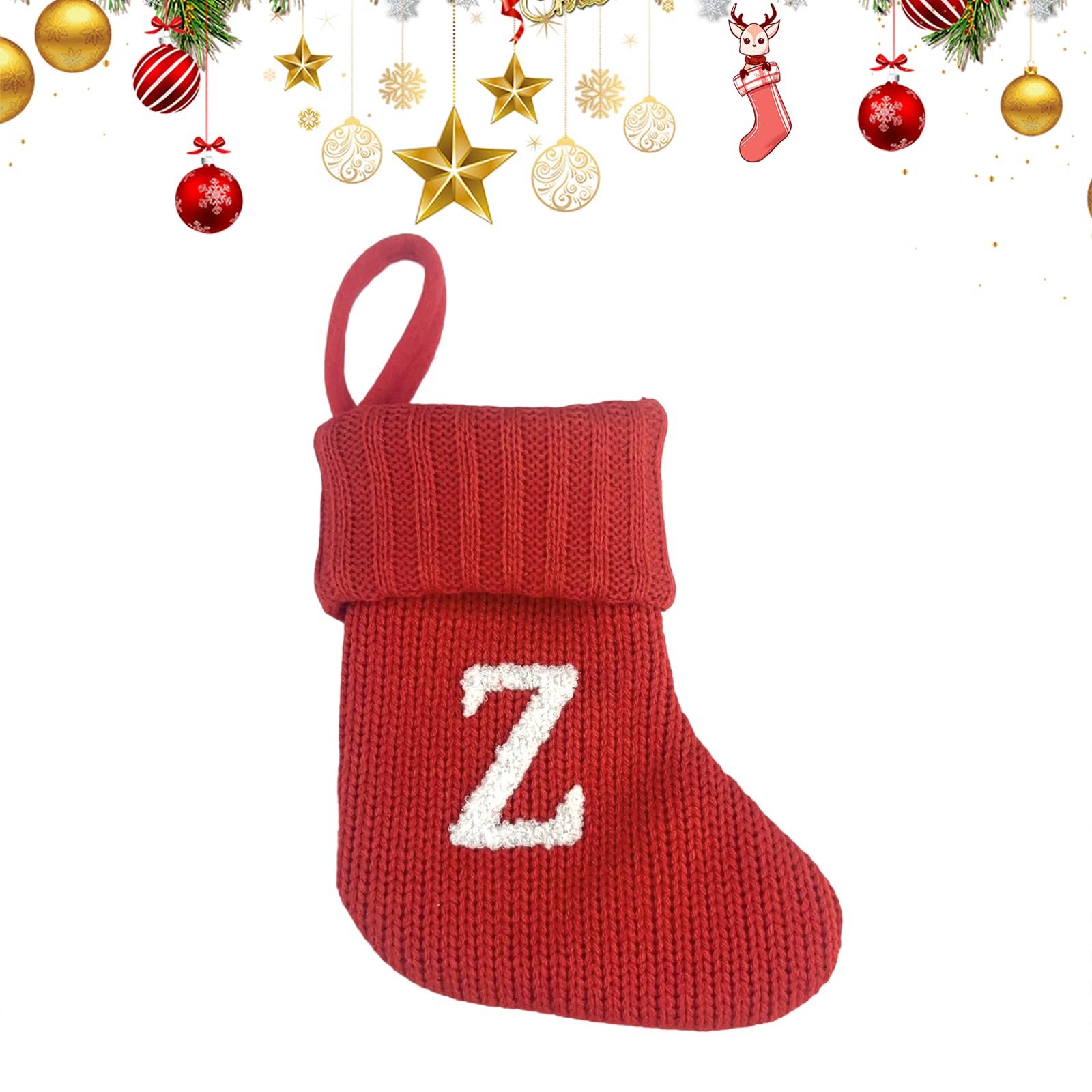 Uoaesr Z Christmas Stocking, Knitted Festive Sock With Embroidered Letter, 18X15cm Personalized Christmas Stockings, Hanging Stocking For Fireplace & Tree Decor, Personalised Gift Bag (Z)