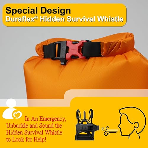 Miniatura 4 de CORDURA - Bolsa seca impermeable, resistente al desgarro, con silbato de supervivencia, ultraligera y portátil, diseñada para aventuras de alta